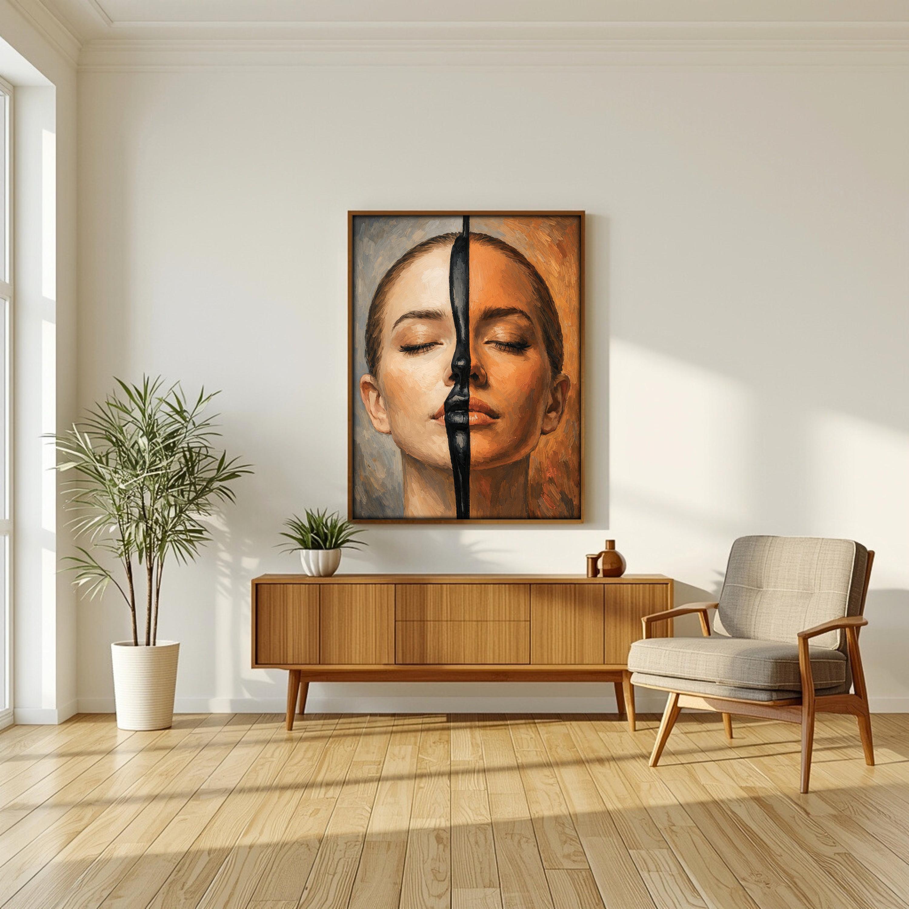 Soyut Kadın Portresi Ahşap Çerçeveli Poster - Modern Mekanlar İçin İfade Sanatı