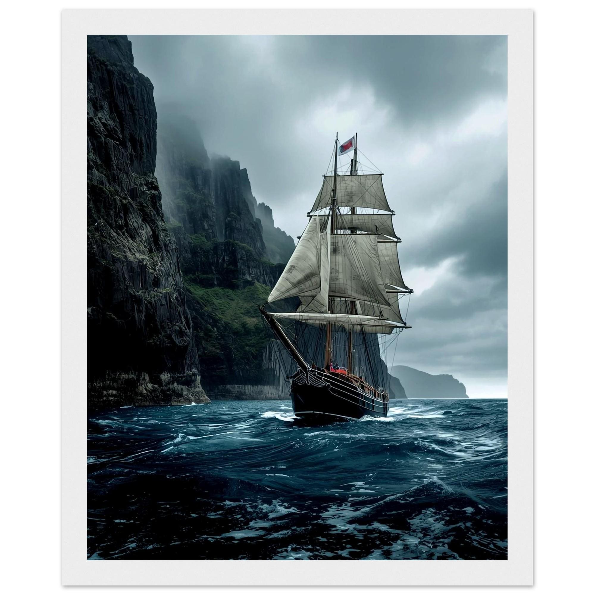 Ocean Journey Sailing Ship Wall Art | Nautical Sea Print, Adventure Maritime Poster