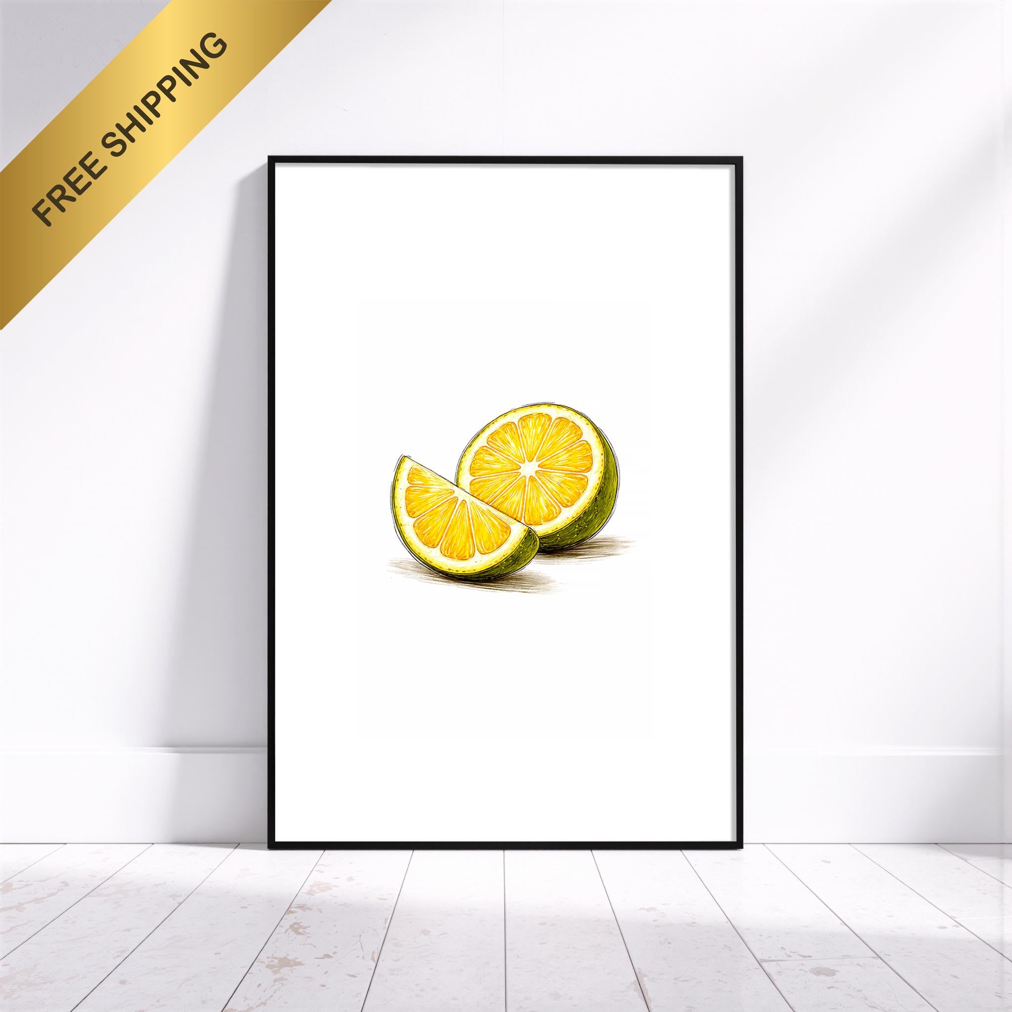 Limon Duvar Sanatı | Minimalist Narenciye Temalı Mutfak Baskısı, Modern Yemek İllüstrasyonu, Ferah Mutfak Dekorasyonu