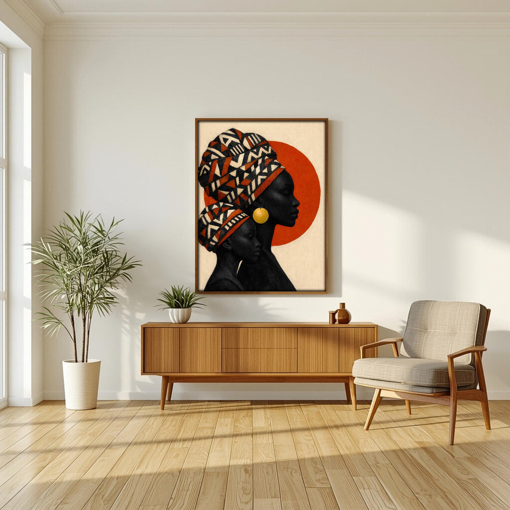 Afrika Anne ve Çocuk Duvar Sanatı, Kültürel Aile Silüeti Baskısı, Afrika Esintili Dekorasyon