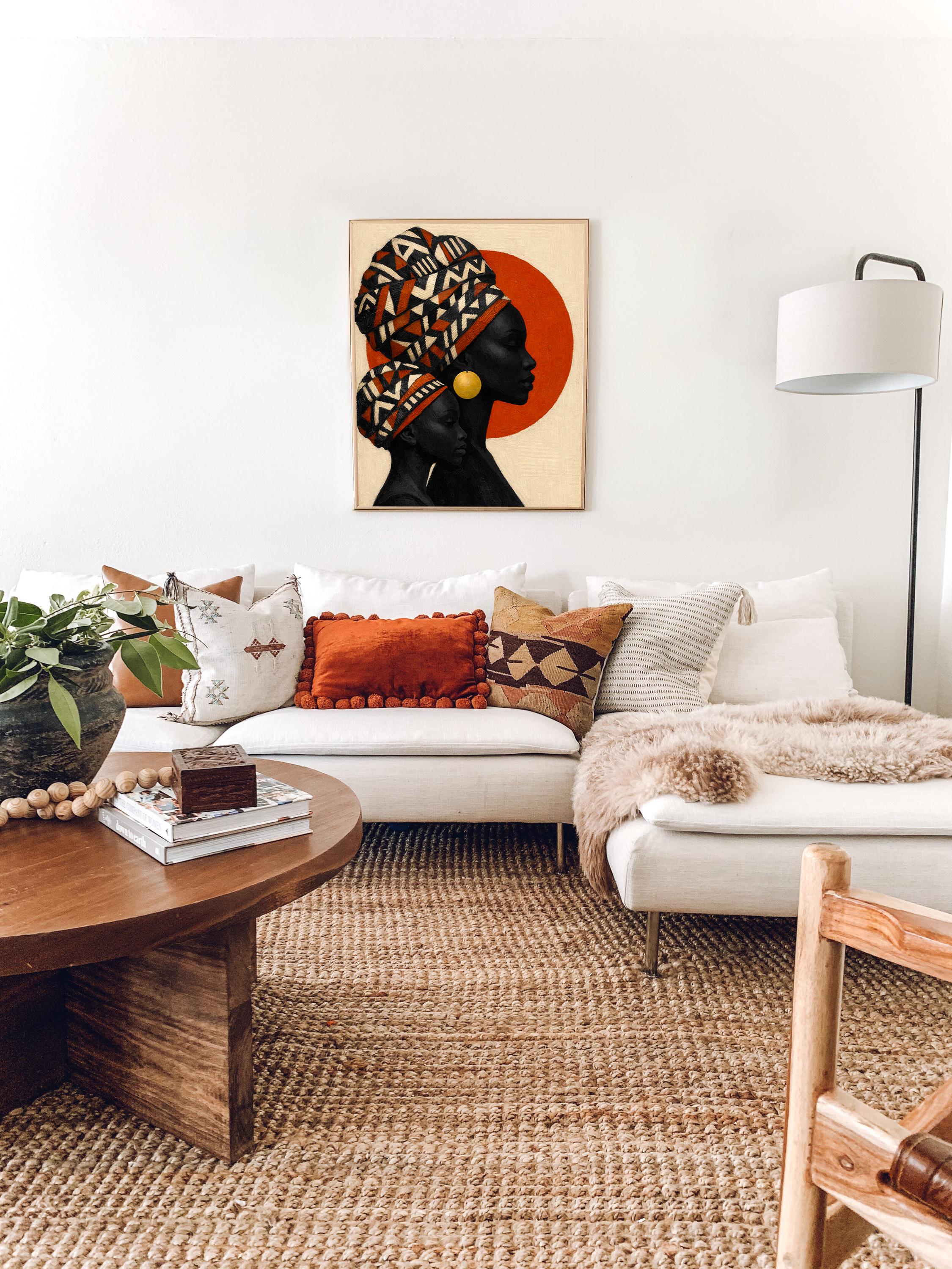 Afrika Anne ve Çocuk Duvar Sanatı, Kültürel Aile Silüeti Baskısı, Afrika Esintili Dekorasyon