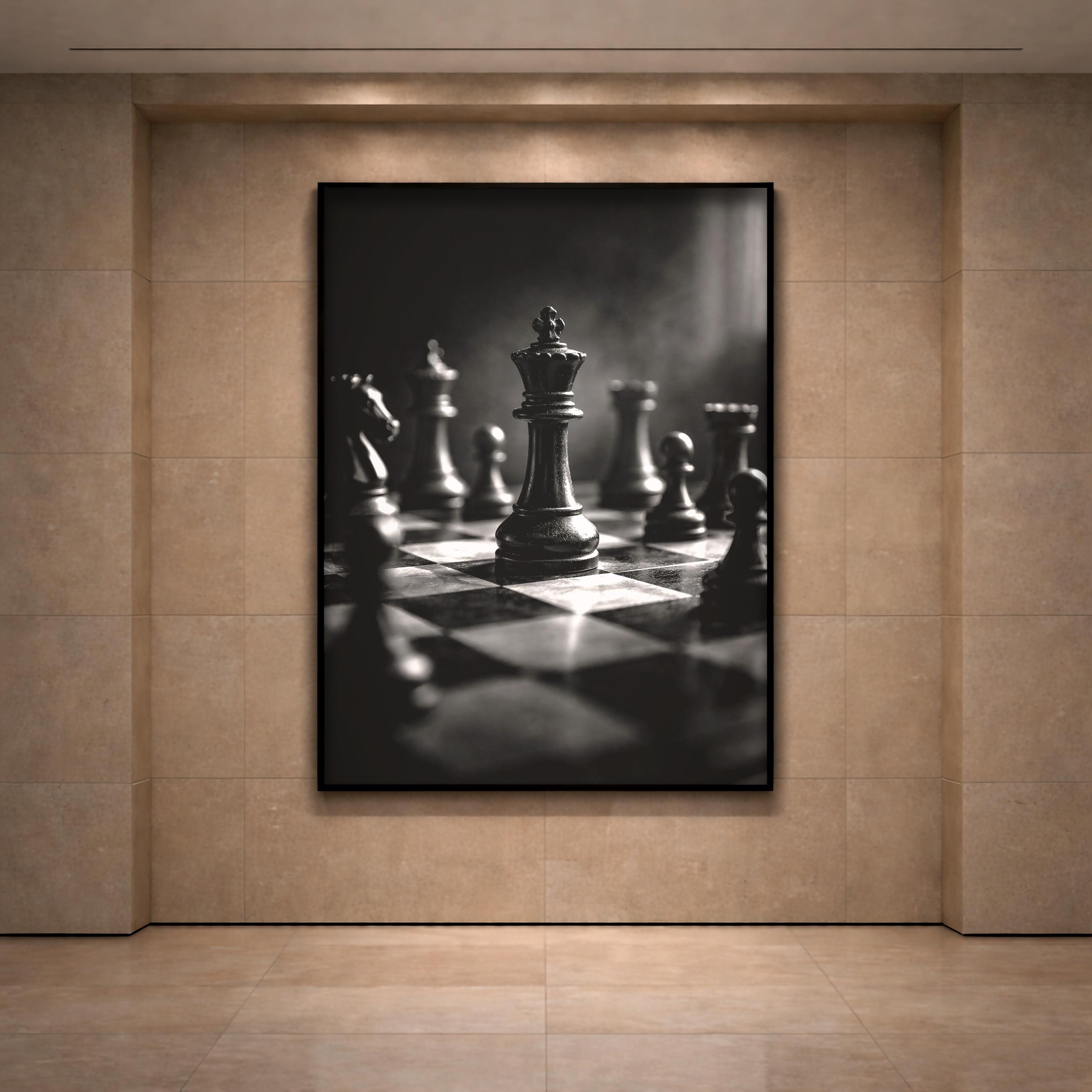 Satranç Tahtası Siyah Beyaz Sanat Baskısı | Modern Ofis Dekorasyonu