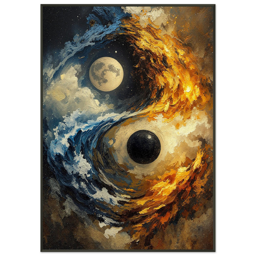 Yin Yang Soyut Duvar Sanatı, Modern Kozmik Denge Baskısı, Mavi Altın Çağdaş Dekorasyon