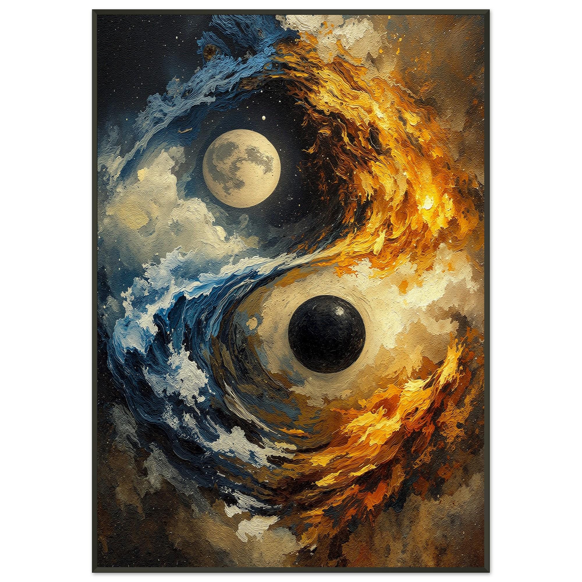 Yin Yang Soyut Duvar Sanatı, Modern Kozmik Denge Baskısı, Mavi Altın Çağdaş Dekorasyon