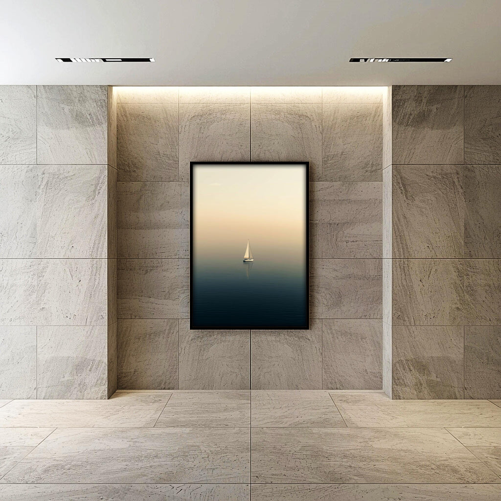 Minimalist Yelkenli Duvar Sanatı | Sakin Denizcilik Temalı Okyanus Baskısı, Modern Sahil Posteri