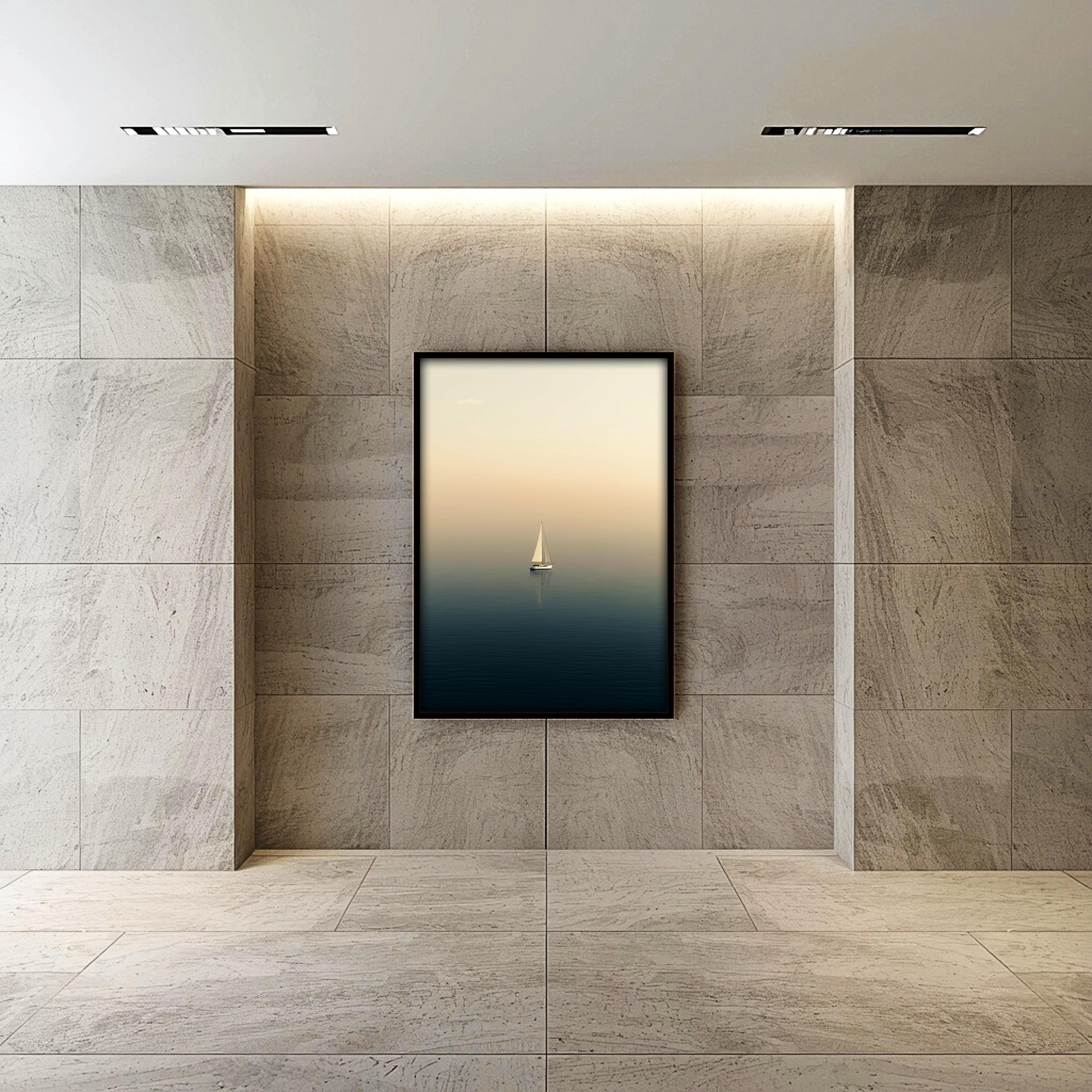 Minimalist Yelkenli Duvar Sanatı | Sakin Denizcilik Temalı Okyanus Baskısı, Modern Sahil Posteri