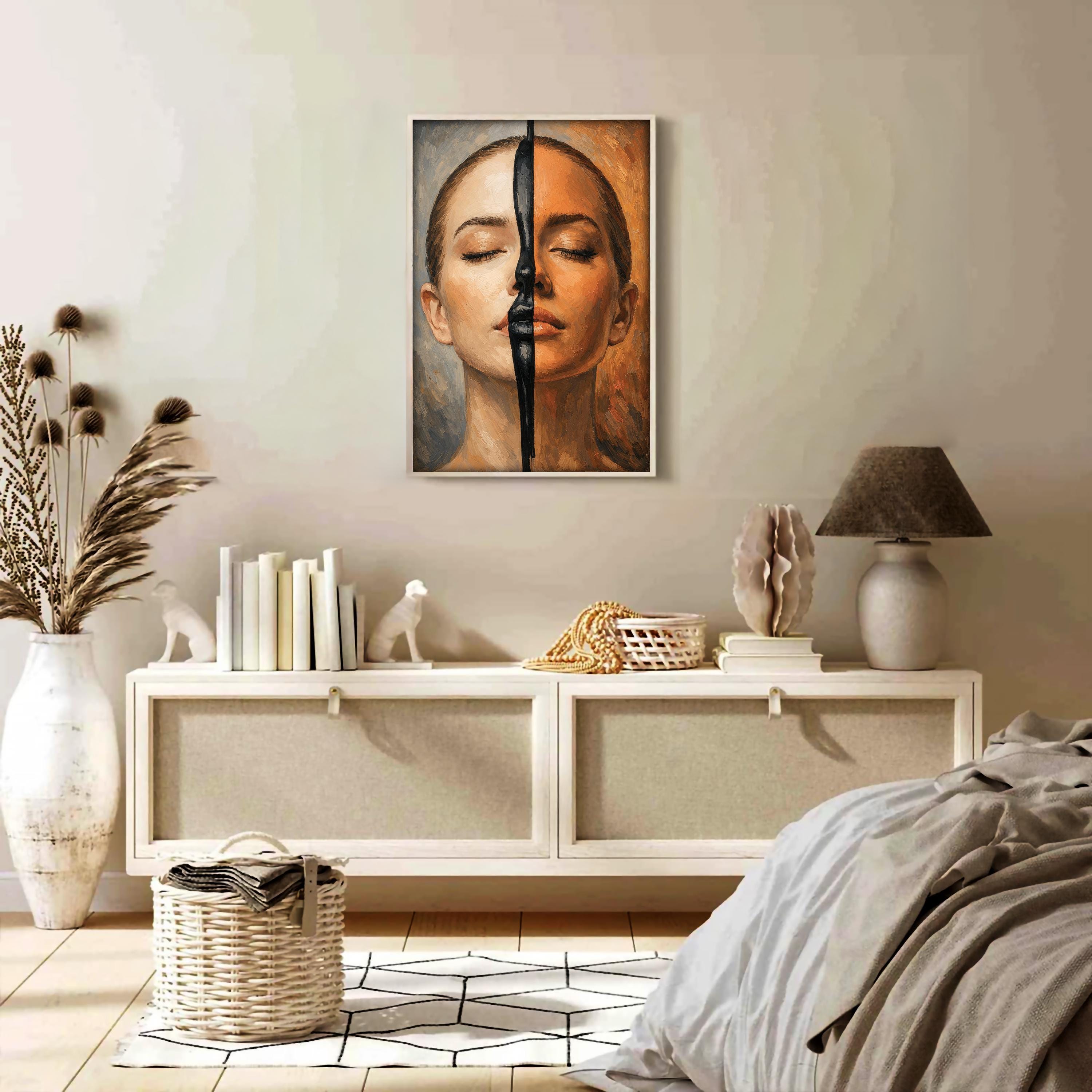 Soyut Kadın Portresi Ahşap Çerçeveli Poster - Modern Mekanlar İçin İfade Sanatı