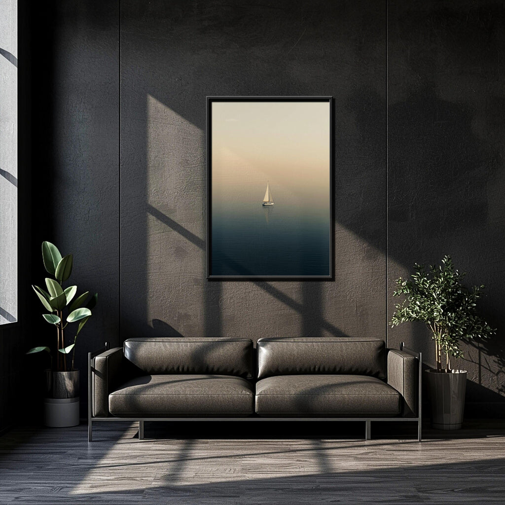 Minimalist Yelkenli Duvar Sanatı | Sakin Denizcilik Temalı Okyanus Baskısı, Modern Sahil Posteri