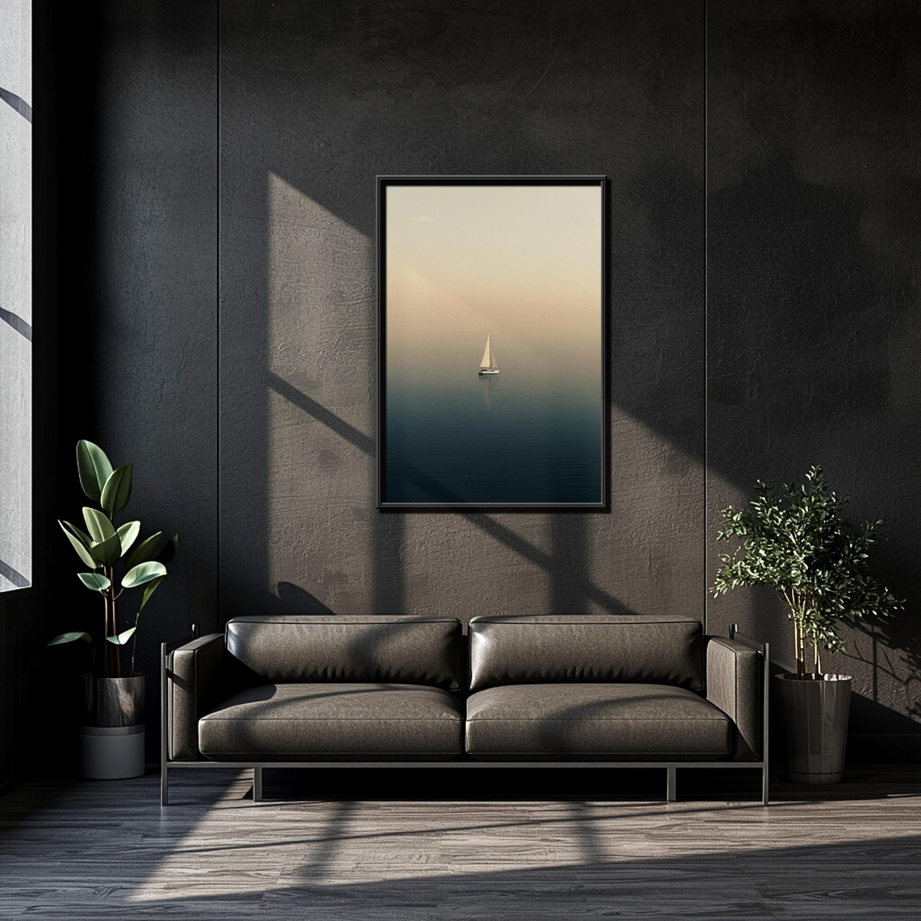 Minimalist Yelkenli Duvar Sanatı | Sakin Denizcilik Temalı Okyanus Baskısı, Modern Sahil Posteri