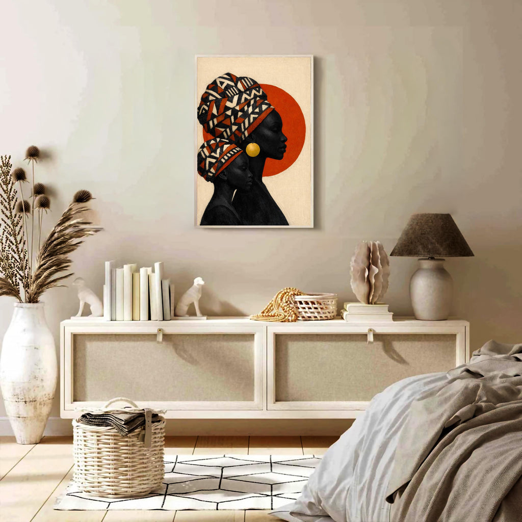 Afrika Anne ve Çocuk Duvar Sanatı, Kültürel Aile Silüeti Baskısı, Afrika Esintili Dekorasyon