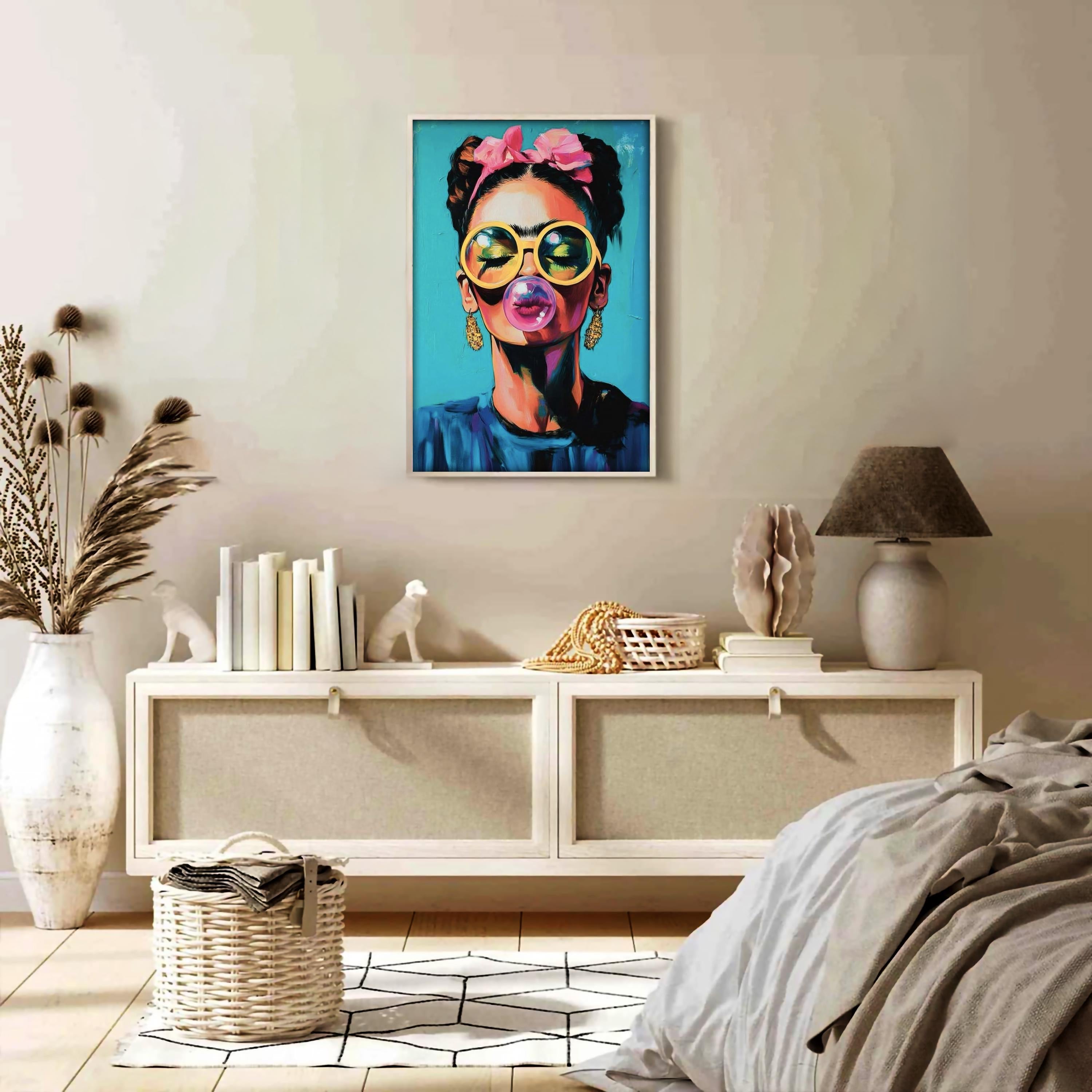 Frida Kahlo Renkli Pop Art Portre Duvar Sanatı | Cesur ve Kadınsı Dekorasyon