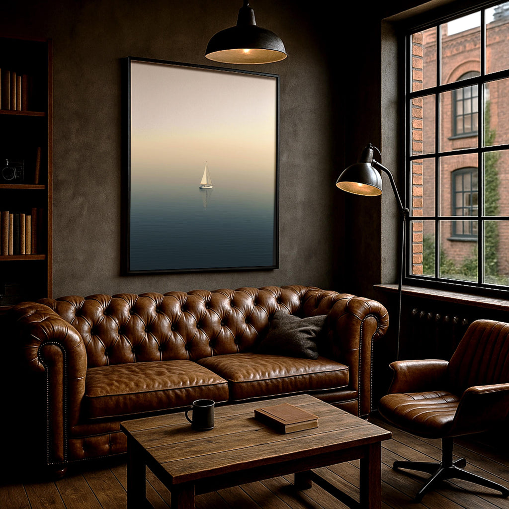 Minimalist Yelkenli Duvar Sanatı | Sakin Denizcilik Temalı Okyanus Baskısı, Modern Sahil Posteri