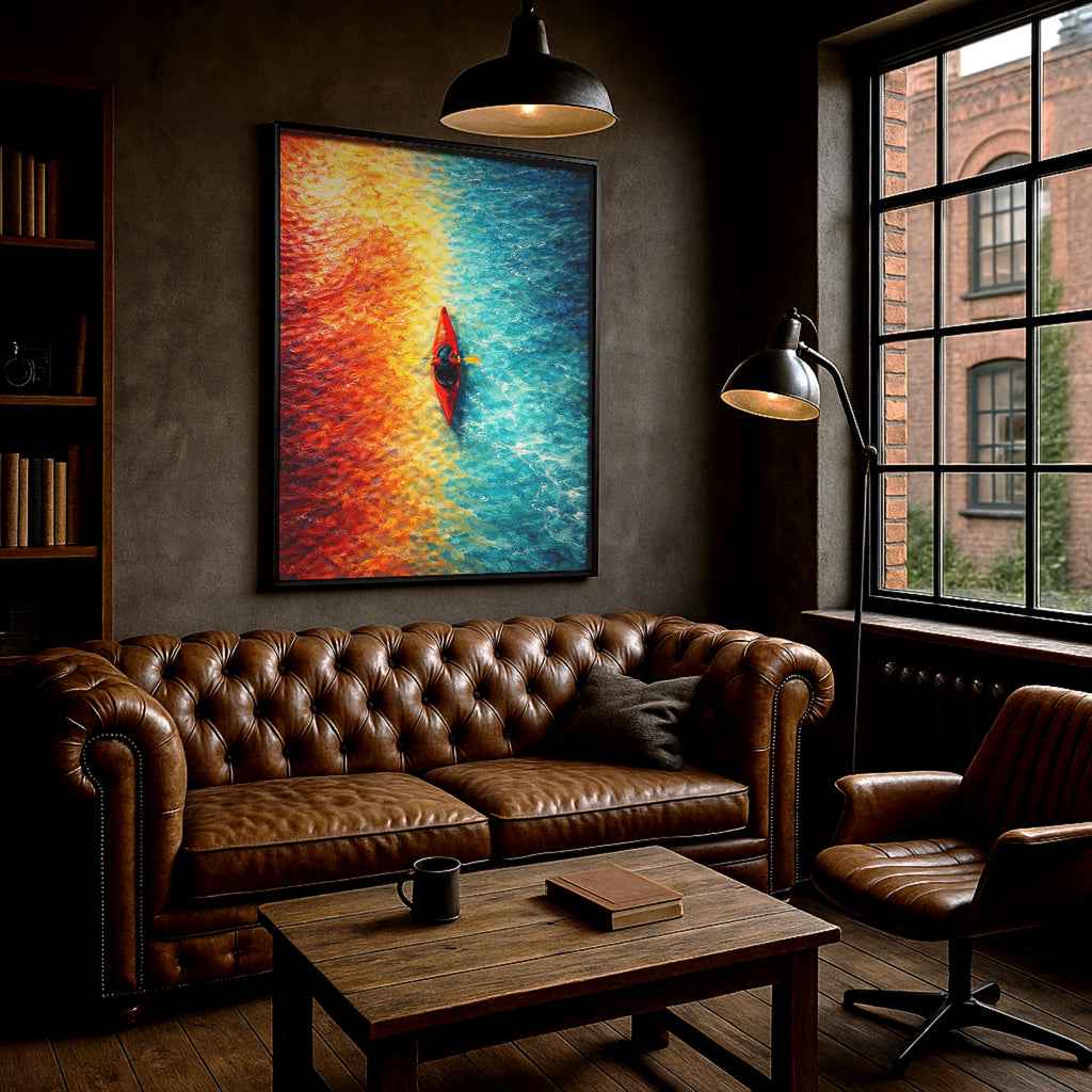 Soyut Kayak Duvar Sanatı | Renkli Havadan Su Baskısı, Modern Macera Duvar Dekoru