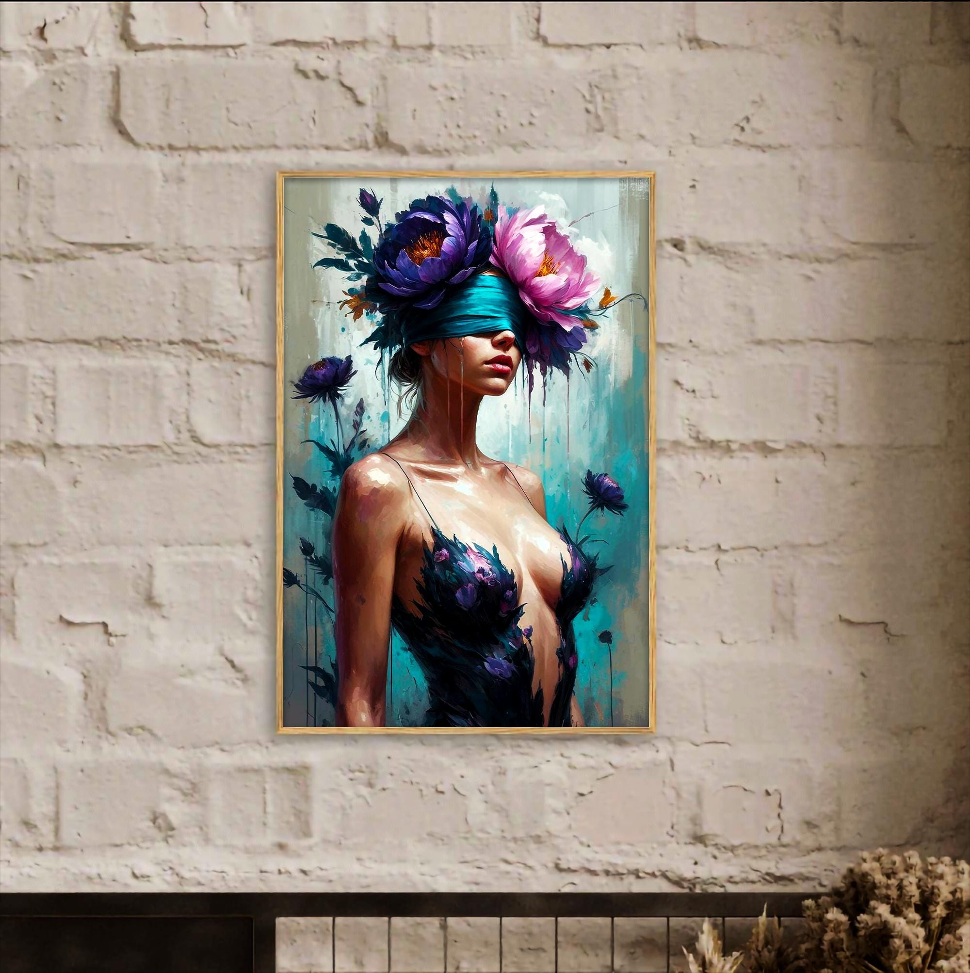 Çiçekli Soyut Kadın Duvar Sanatı | Modern Kadın Portresi Baskısı | Çağdaş Dikkat Çekici Dekorasyon