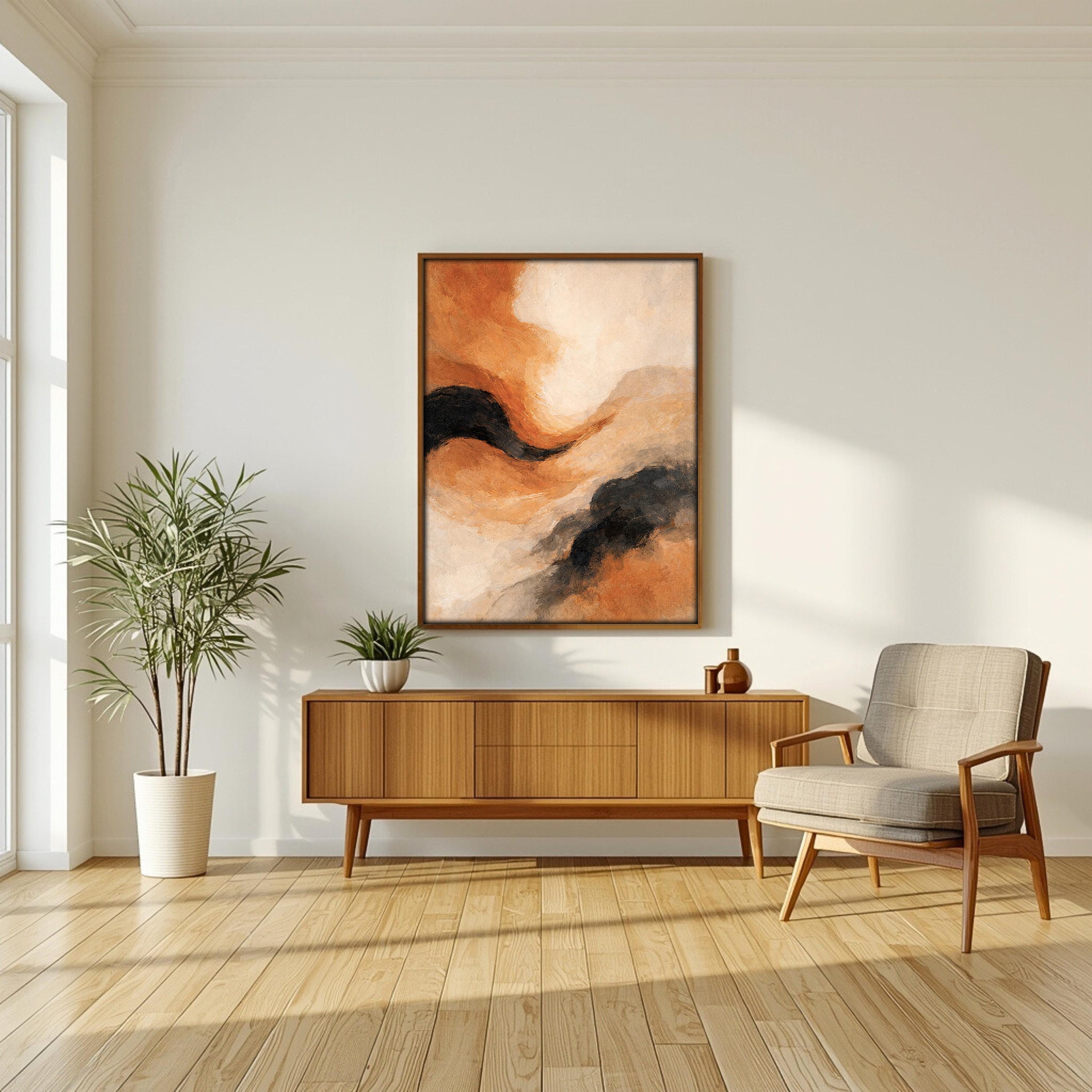 Soyut Toprak Tonlarında Çerçeveli Poster | Nötr Soyut Duvar Sanatı