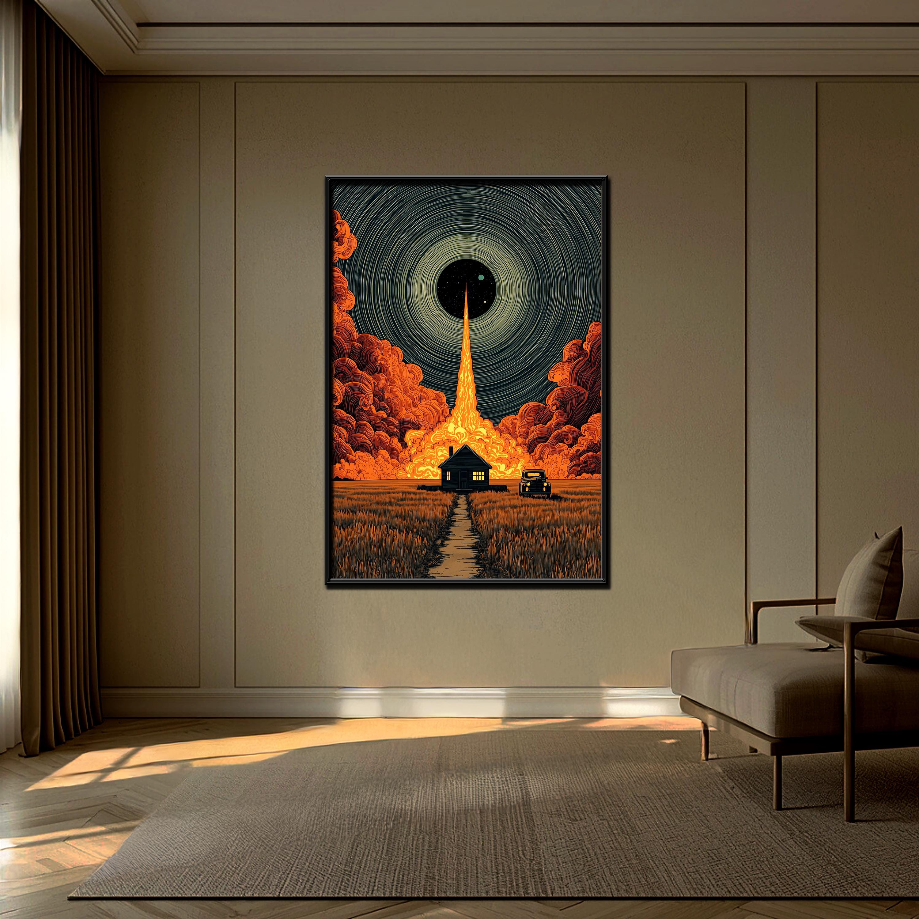 Sürreal Soyut Duvar Sanatı | Kavramsal Kozmik Işık İllüstrasyonu, Modern Rüya Gibi Ev Dekorasyonu