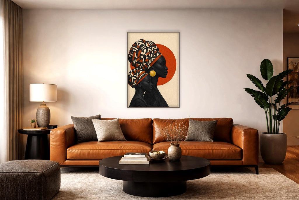 Afrika Anne ve Çocuk Duvar Sanatı, Kültürel Aile Silüeti Baskısı, Afrika Esintili Dekorasyon