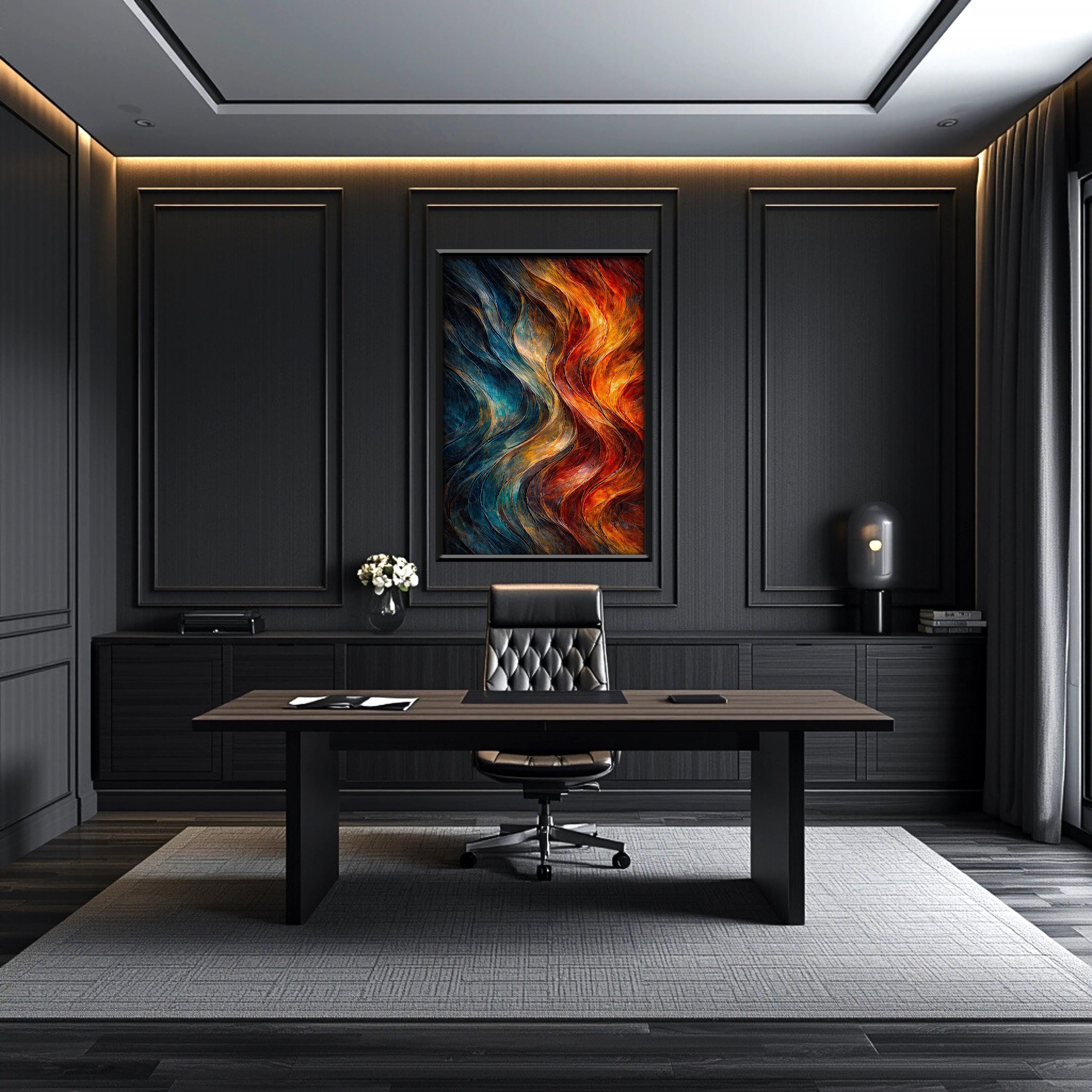 Modern Soyut Duvar Sanatı | Akıcı Dokulu Mavi ve Kırmızı Sanat Eseri