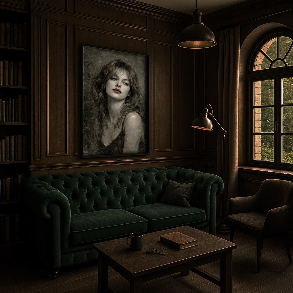 Noir Kadın Portresi Sanat Baskısı | Siyah Beyaz ve Kırmızı Vurgular