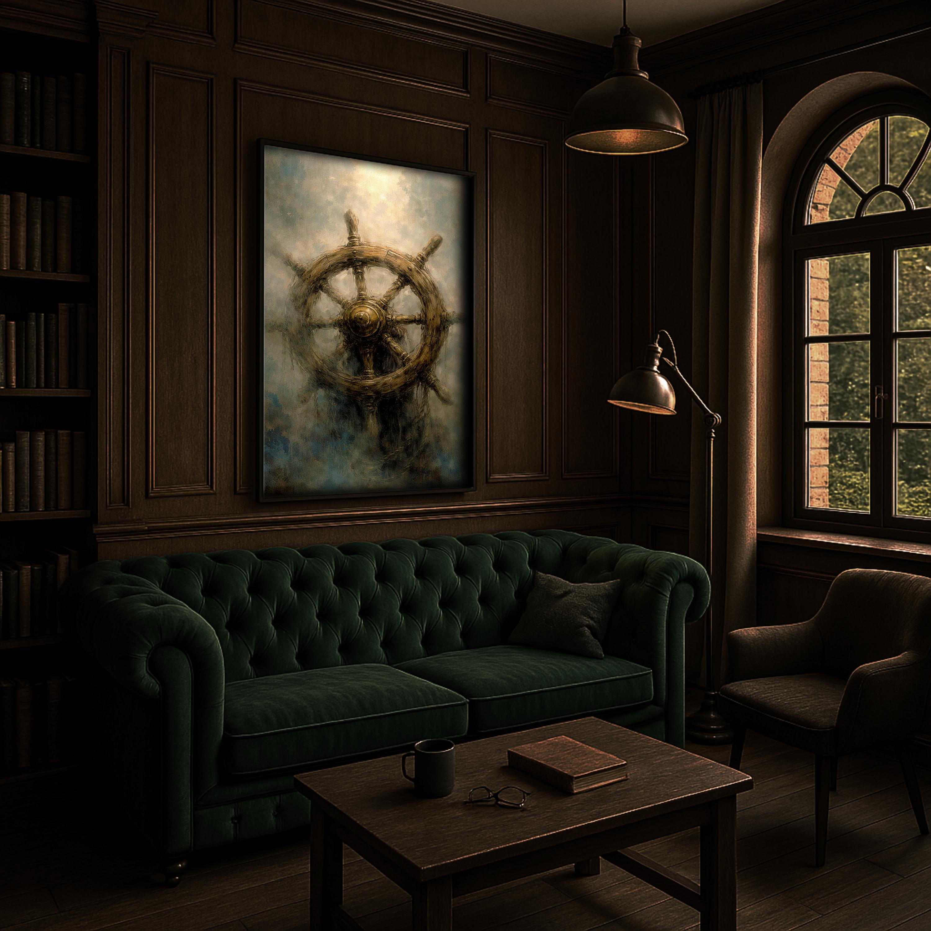 Gemi Direksiyonu Duvar Sanatı | Denizcilik Temalı Baskı, Dikey Okyanus Dekorasyonu