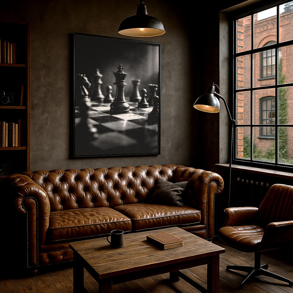 Satranç Tahtası Siyah Beyaz Sanat Baskısı | Modern Ofis Dekorasyonu