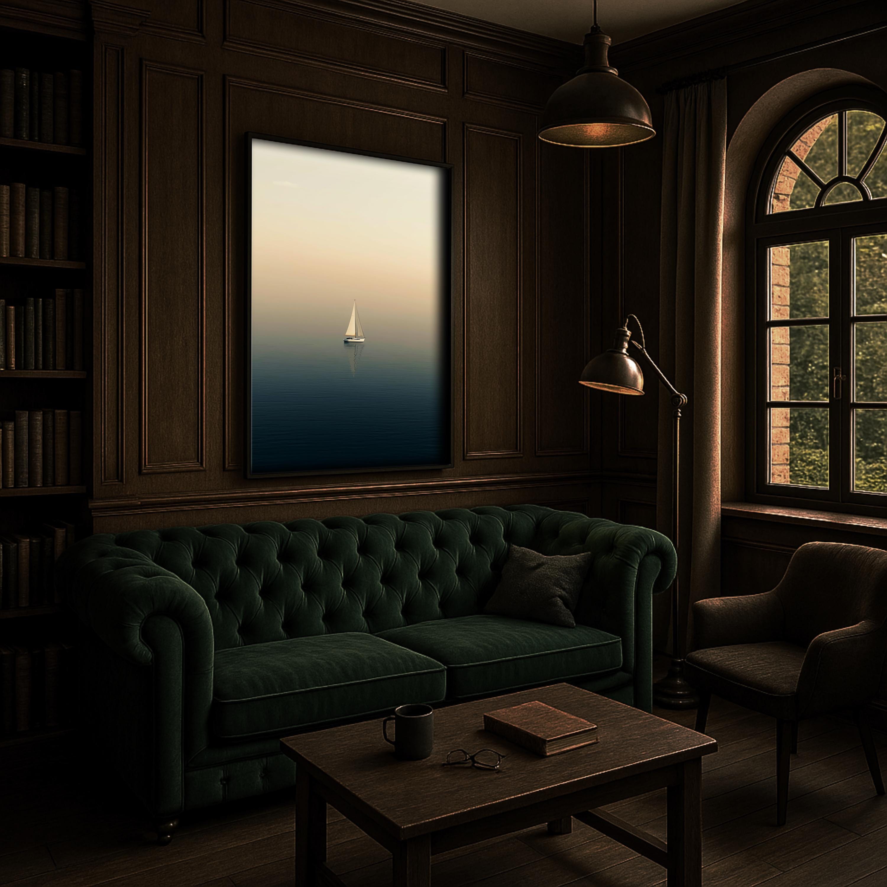 Minimalist Yelkenli Duvar Sanatı | Sakin Denizcilik Temalı Okyanus Baskısı, Modern Sahil Posteri