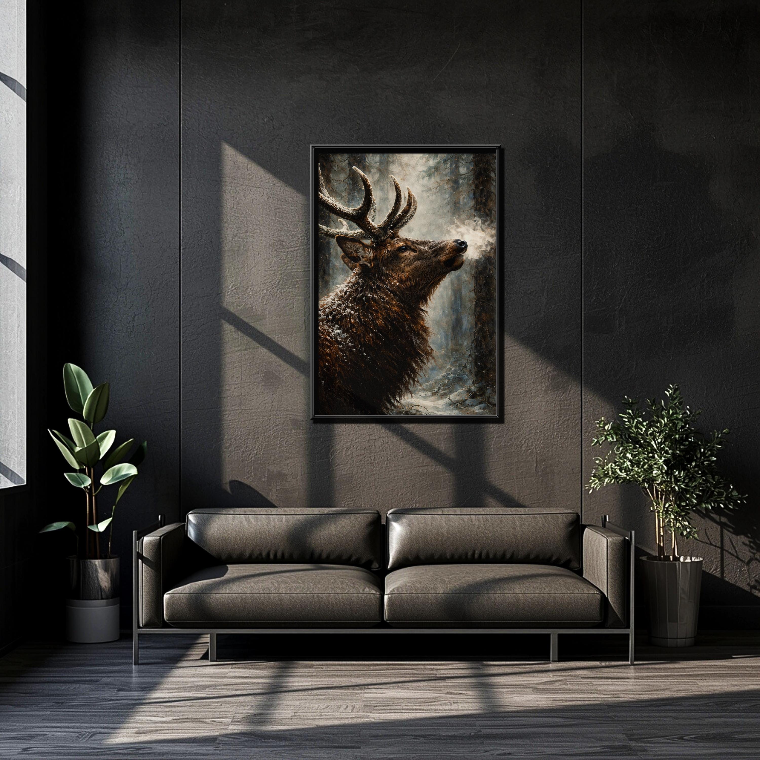 Görkemli Geyik Sanat Baskısı | Rustik Vahşi Yaşam Tablosu