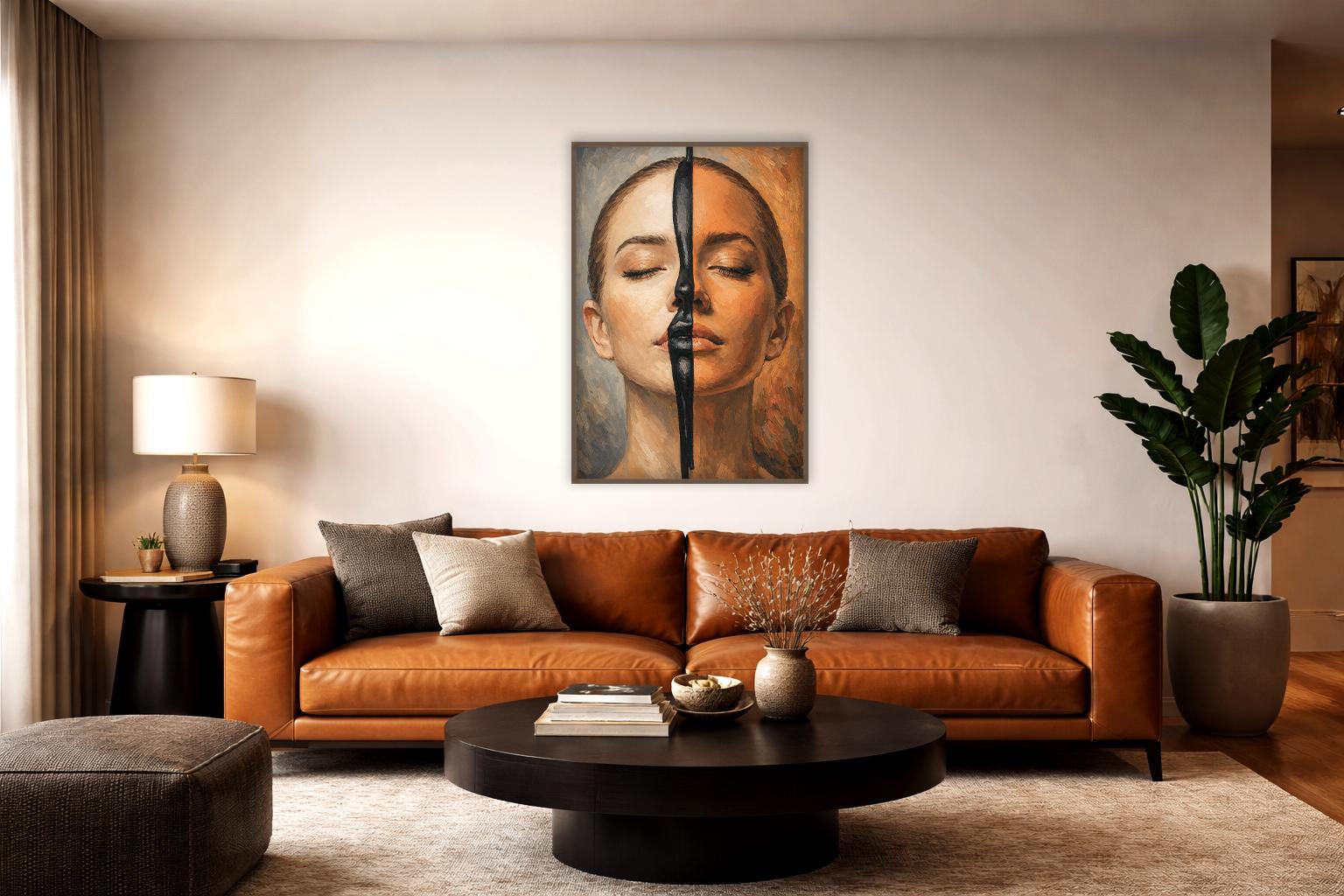 Soyut Kadın Portresi Ahşap Çerçeveli Poster - Modern Mekanlar İçin İfade Sanatı