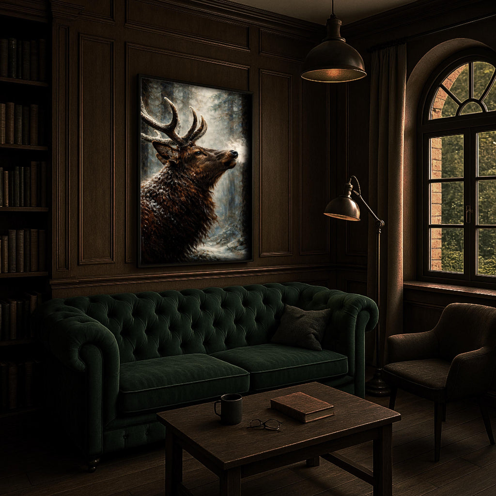 Görkemli Geyik Sanat Baskısı | Rustik Vahşi Yaşam Tablosu