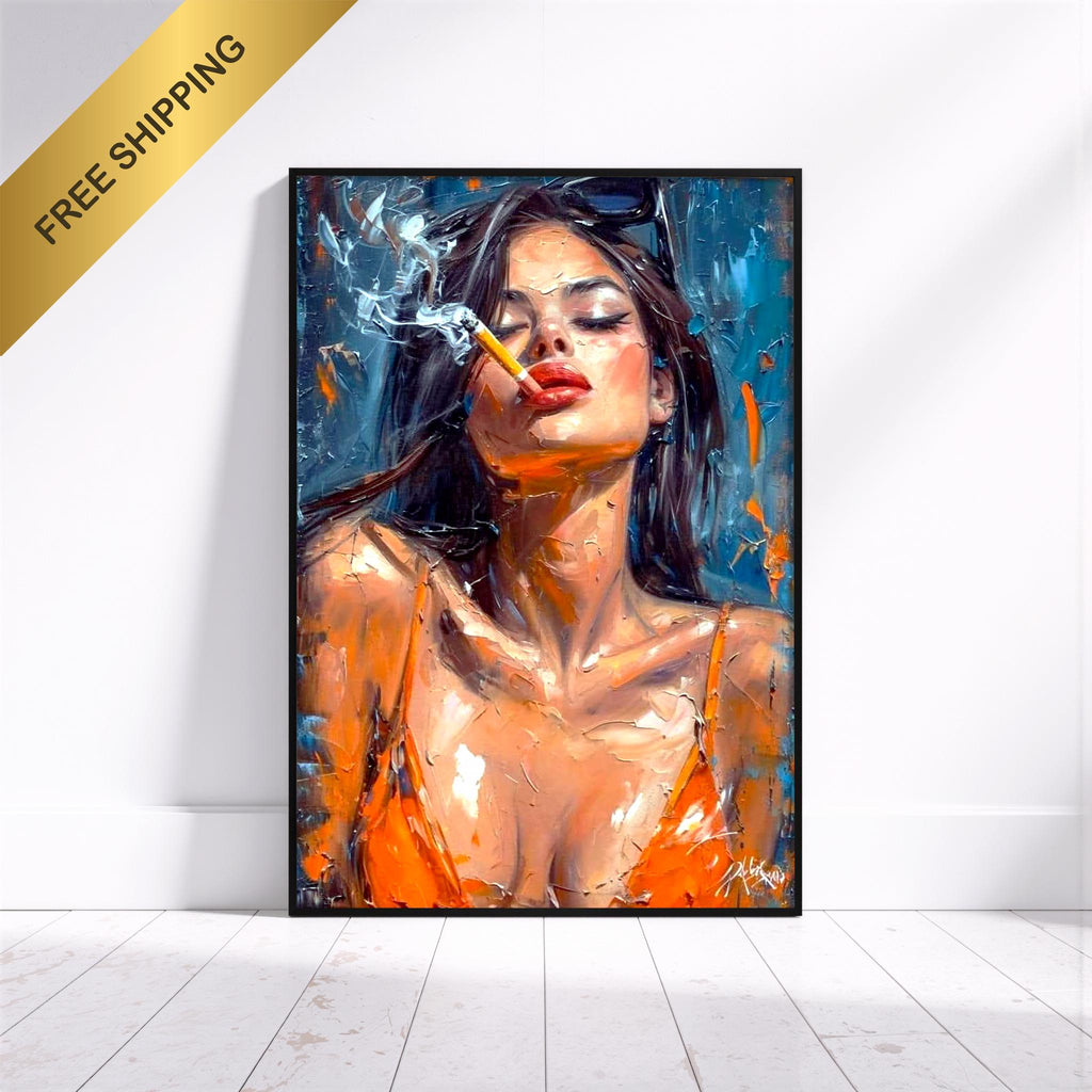 Moody Woman Portrait Art | Cinematic Editorial Style, Pine Frame