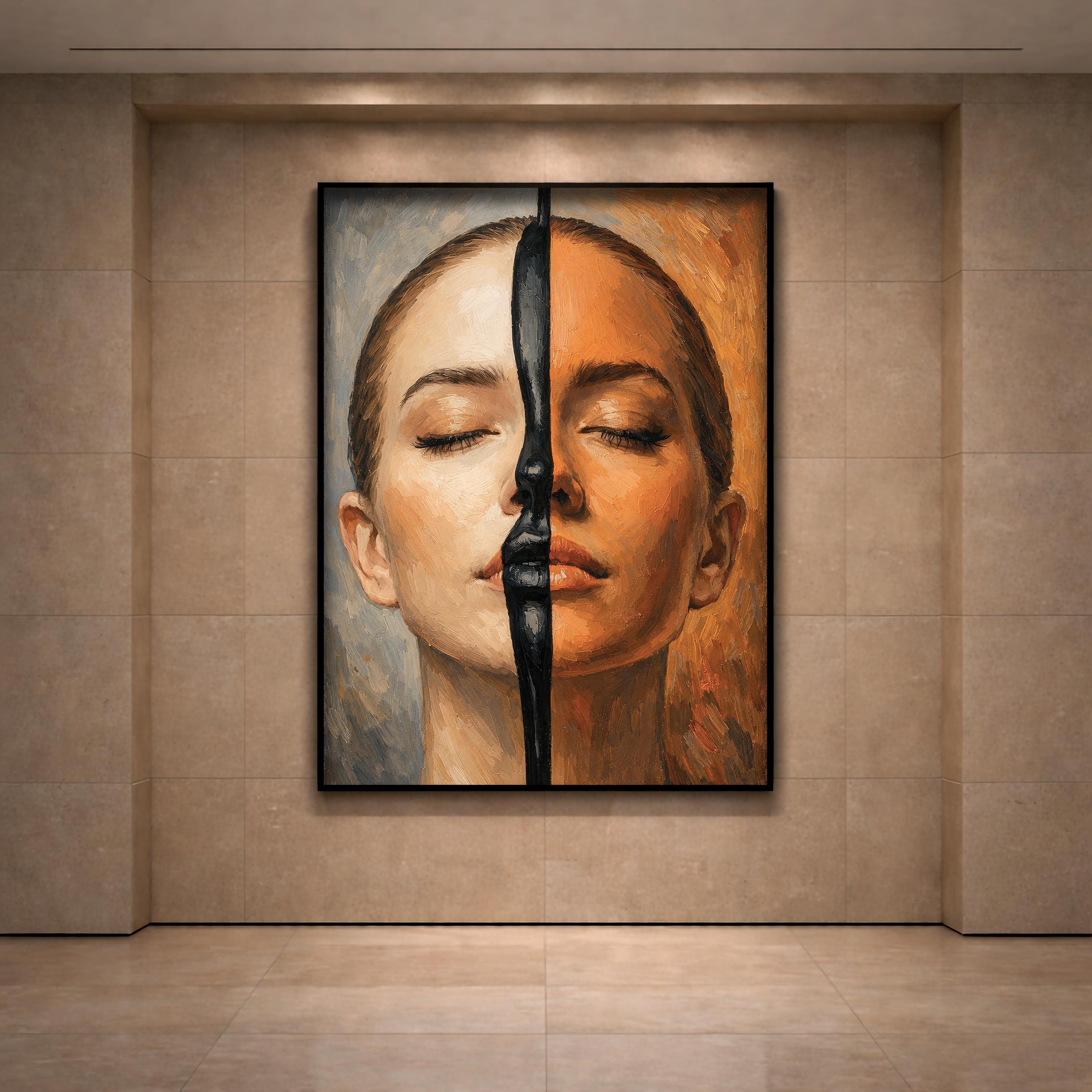 Soyut Kadın Portresi Ahşap Çerçeveli Poster - Modern Mekanlar İçin İfade Sanatı