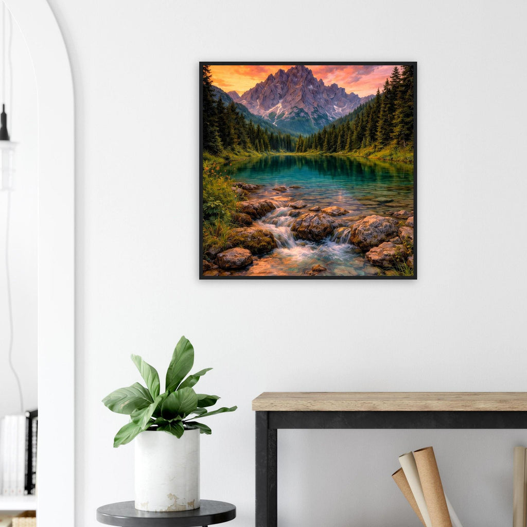 Canlı Dağ Gün Batımı Göl Çerçeveli Duvar Sanatı