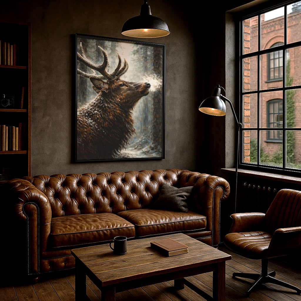 Görkemli Geyik Sanat Baskısı | Rustik Vahşi Yaşam Tablosu