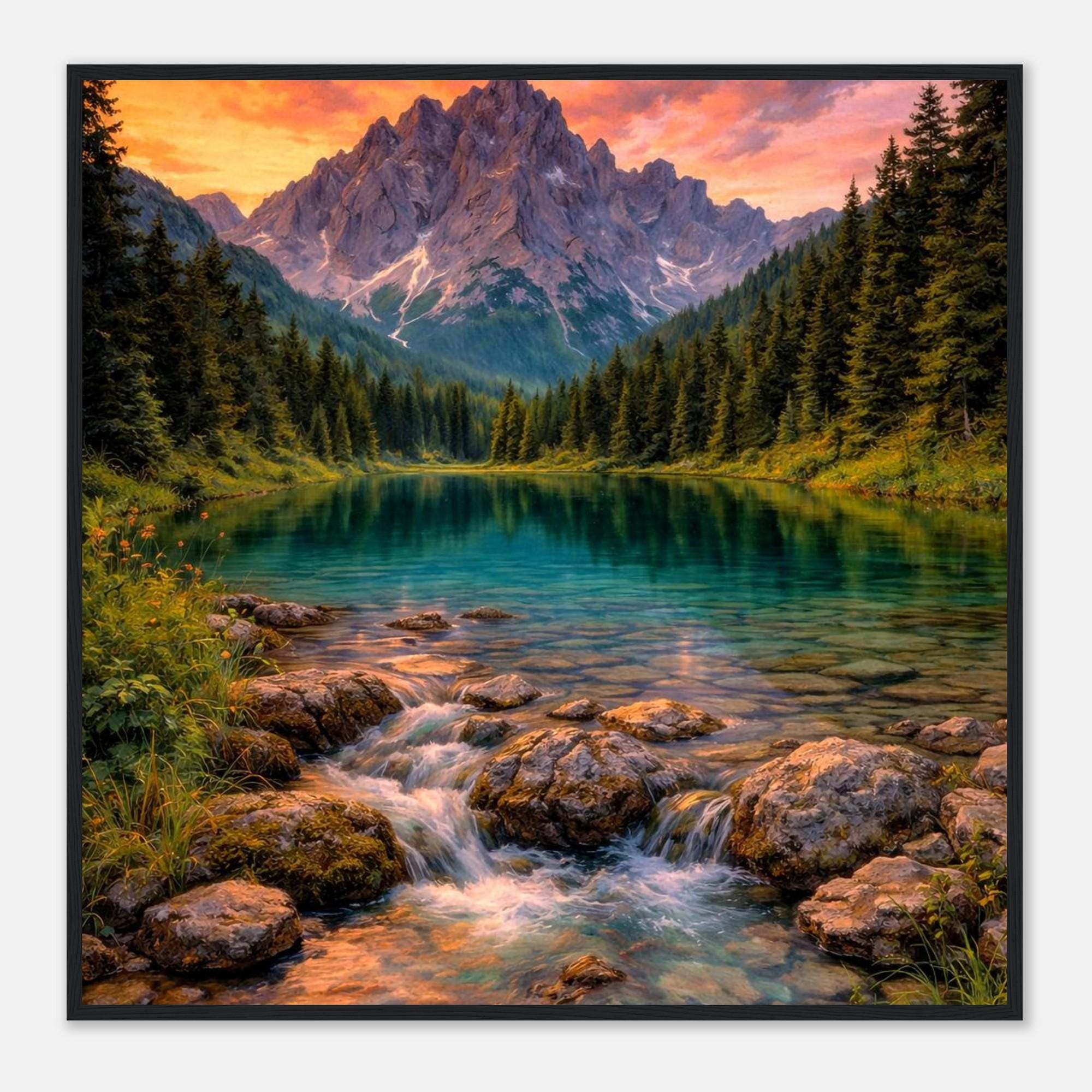 Canlı Dağ Gün Batımı Göl Çerçeveli Duvar Sanatı