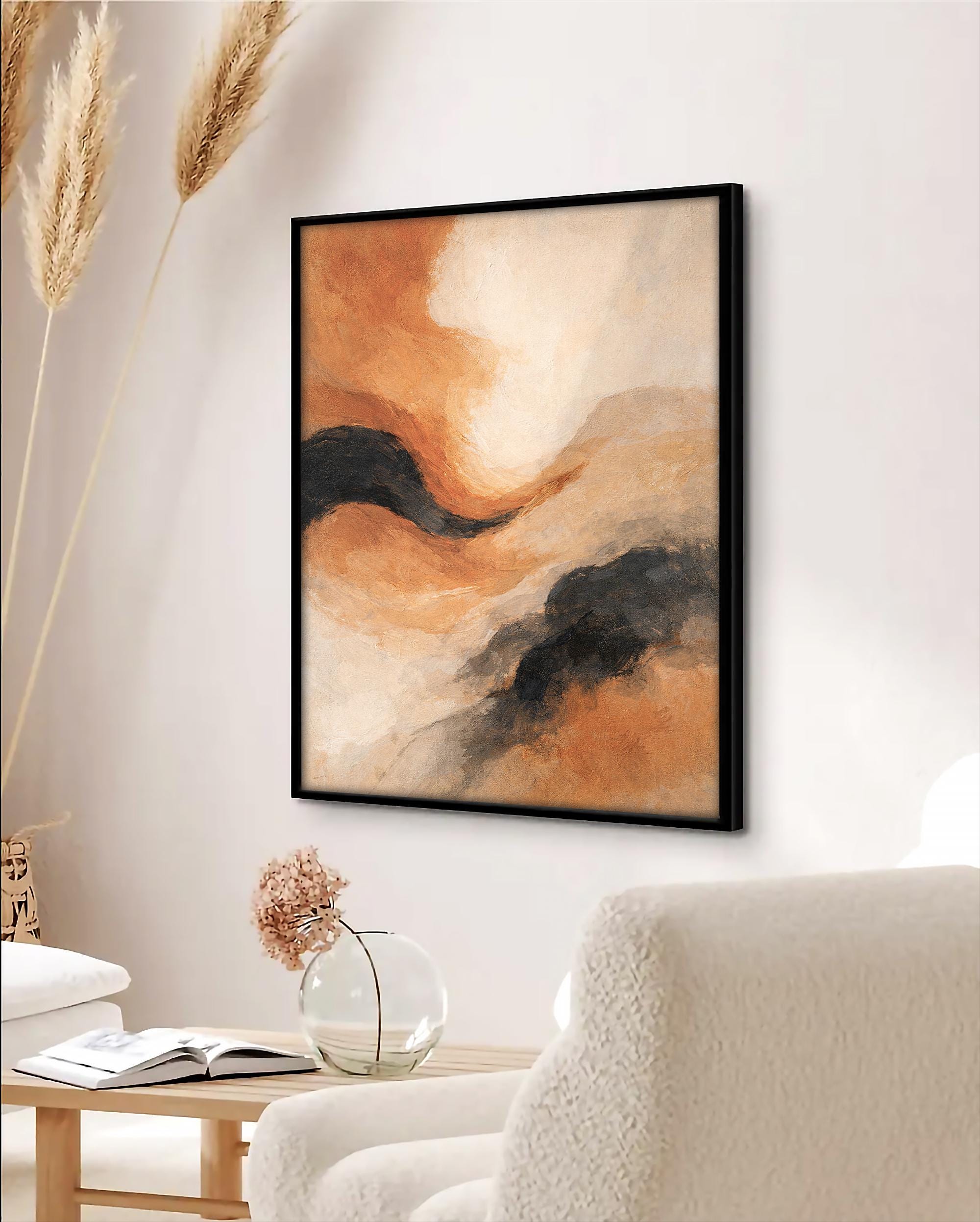 Soyut Toprak Tonlarında Çerçeveli Poster | Nötr Soyut Duvar Sanatı