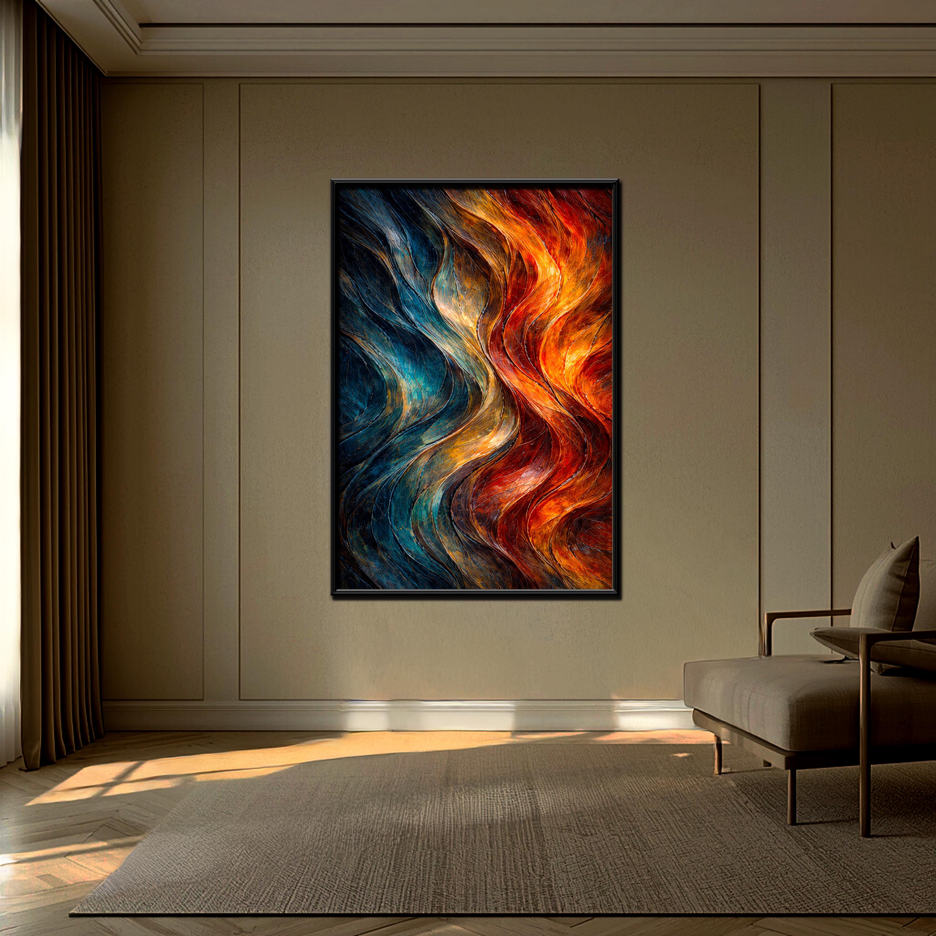 Modern Soyut Duvar Sanatı | Akıcı Dokulu Mavi ve Kırmızı Sanat Eseri