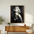 Marilyn Monroe Black and White Portrait Wall Art | Noir Glamour Print with Red Lips