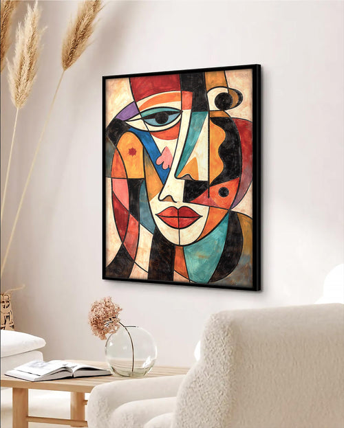 Soyut Yüz Duvar Sanatı | Kübist Portre Baskısı, Modern Renkli Soyut Resim, Dikkat Çekici Ev Dekorasyonu