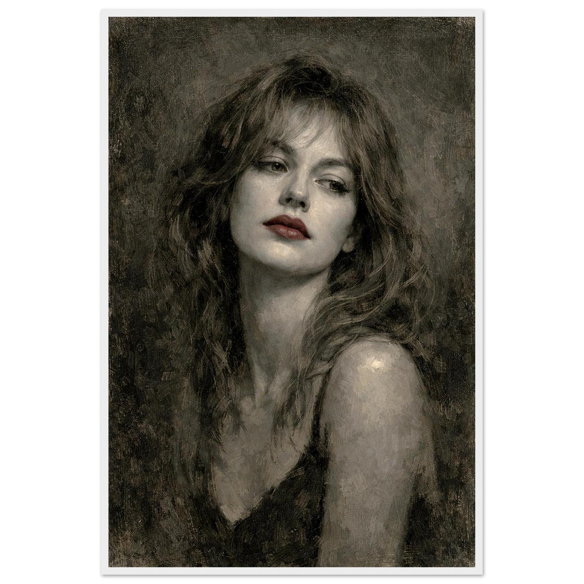 Noir Kadın Portresi Sanat Baskısı | Siyah Beyaz ve Kırmızı Vurgular