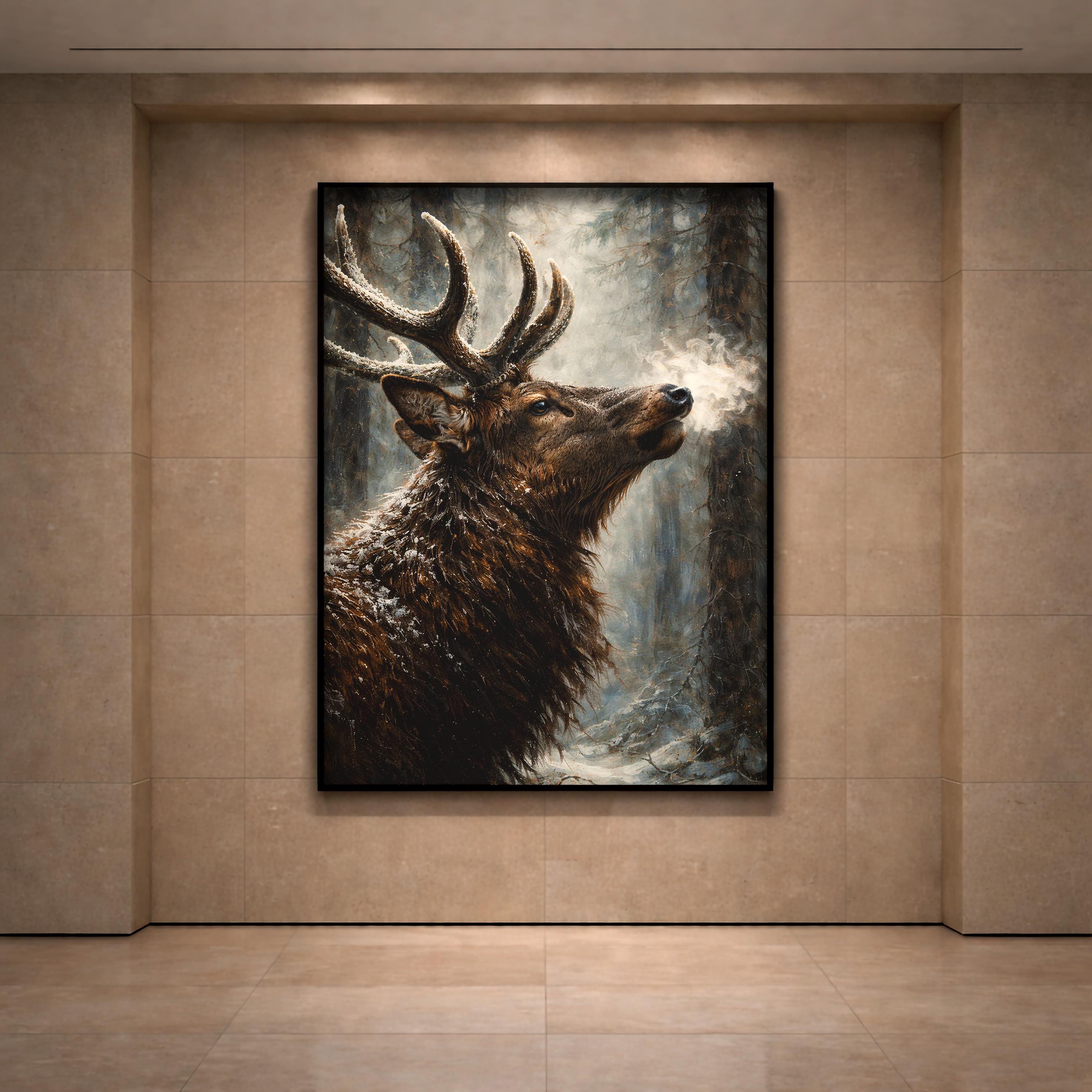 Görkemli Geyik Sanat Baskısı | Rustik Vahşi Yaşam Tablosu