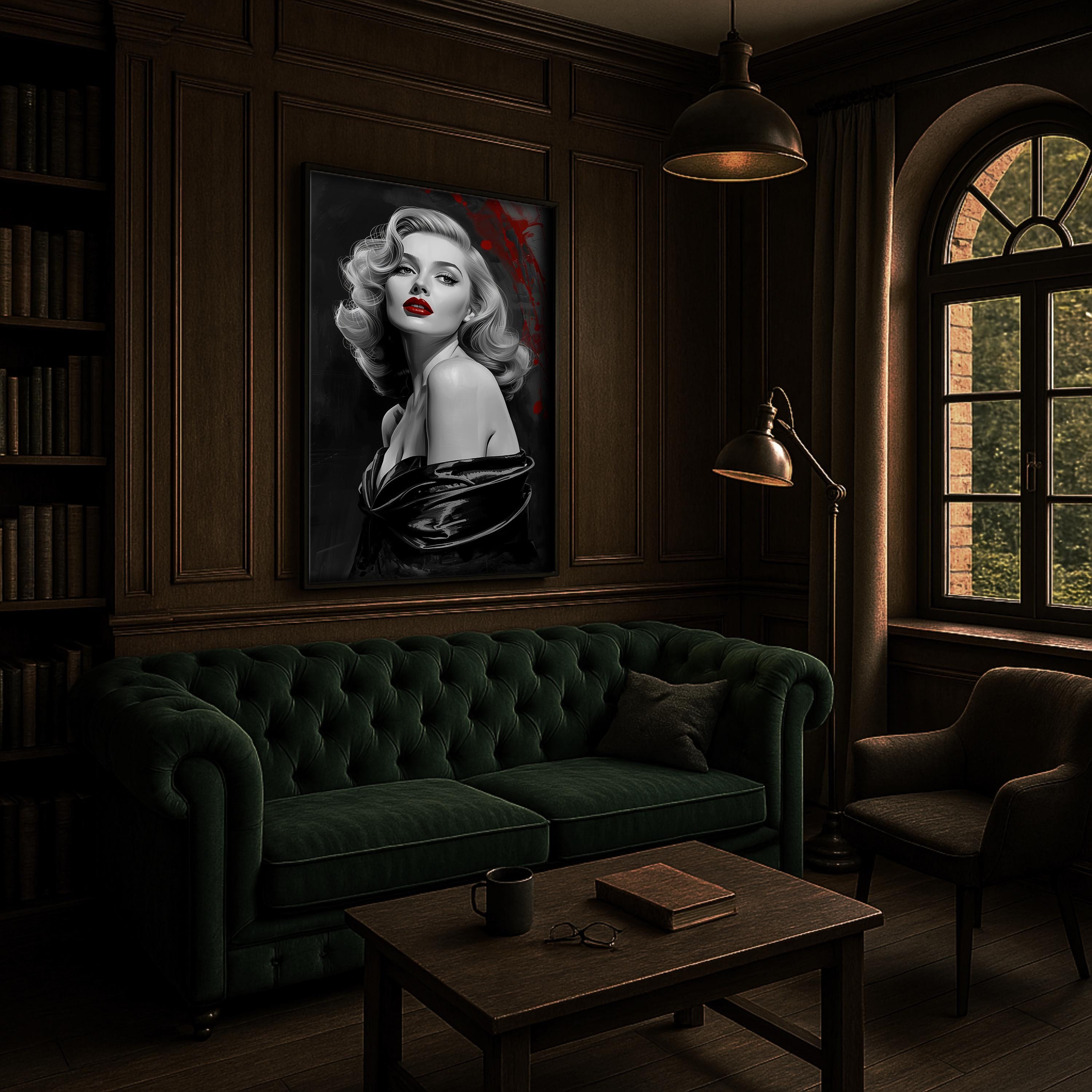 Vintage Hollywood Glamour Duvar Sanatı | Siyah Beyaz Noir Portre Baskısı, Zarif Kadınsı Dekorasyon