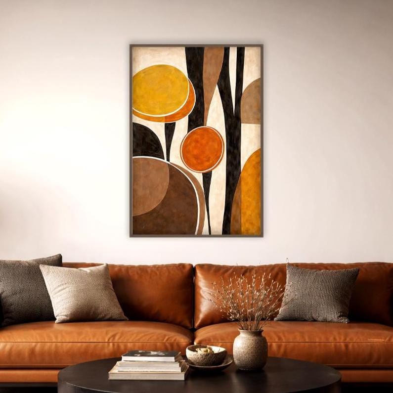 Soyut Toprak Tonları | Modern Sanat Çerçeveli Poster – Sıcak Tonlar ve Organik Şekiller
