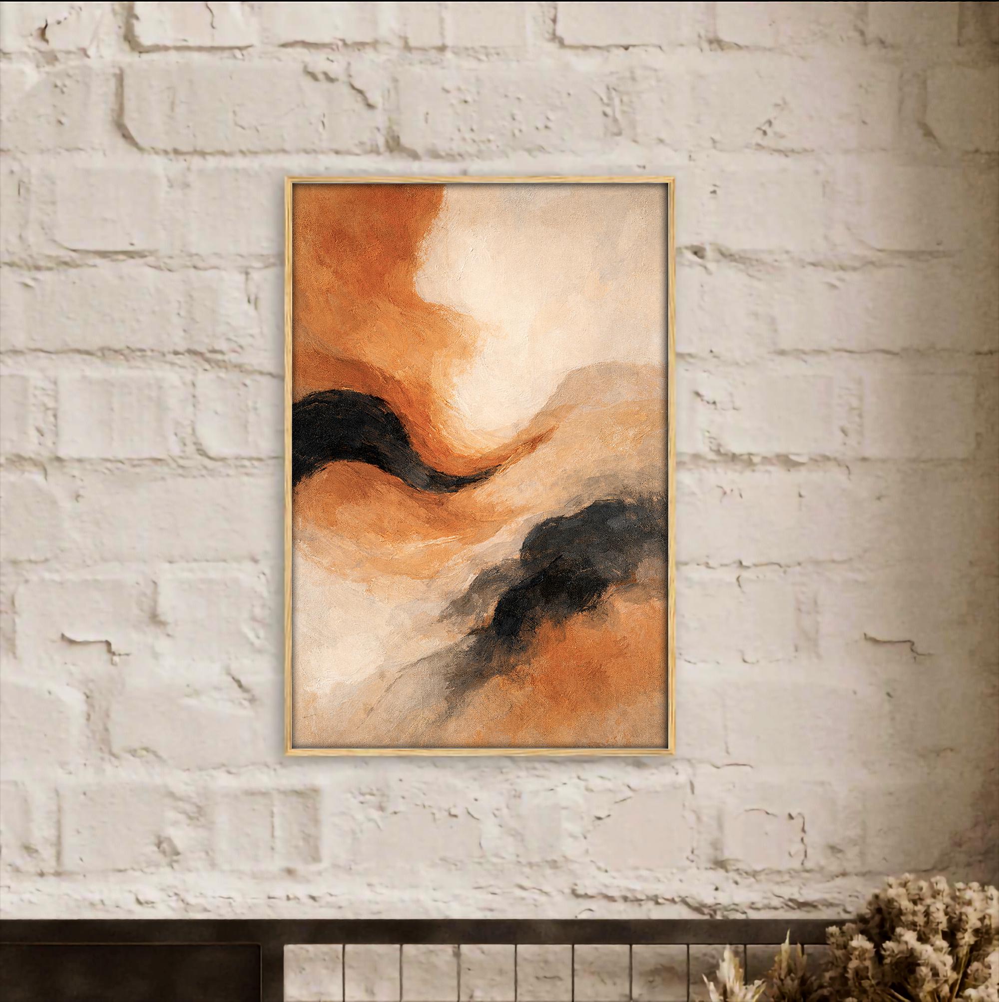 Soyut Toprak Tonlarında Çerçeveli Poster | Nötr Soyut Duvar Sanatı