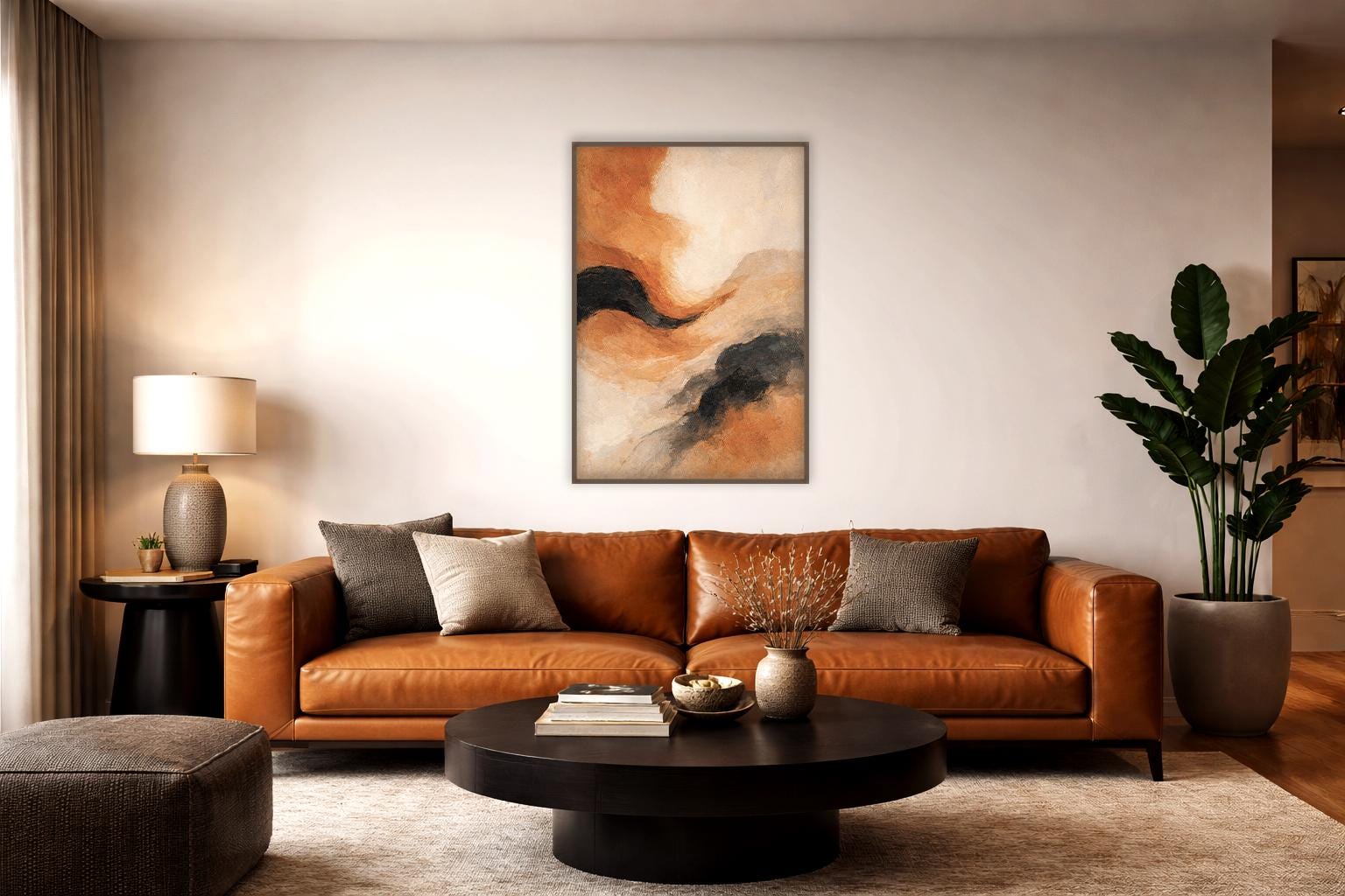 Soyut Toprak Tonlarında Çerçeveli Poster | Nötr Soyut Duvar Sanatı