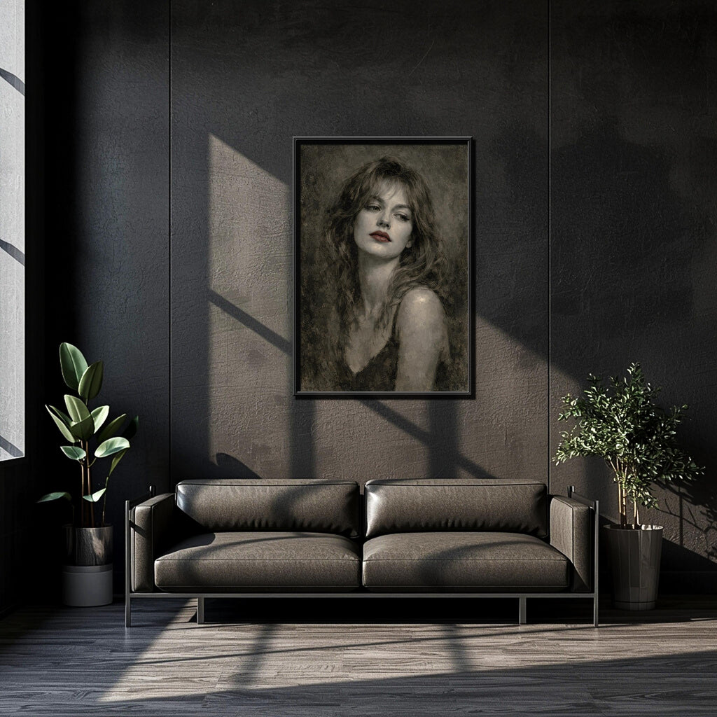 Noir Kadın Portresi Sanat Baskısı | Siyah Beyaz ve Kırmızı Vurgular