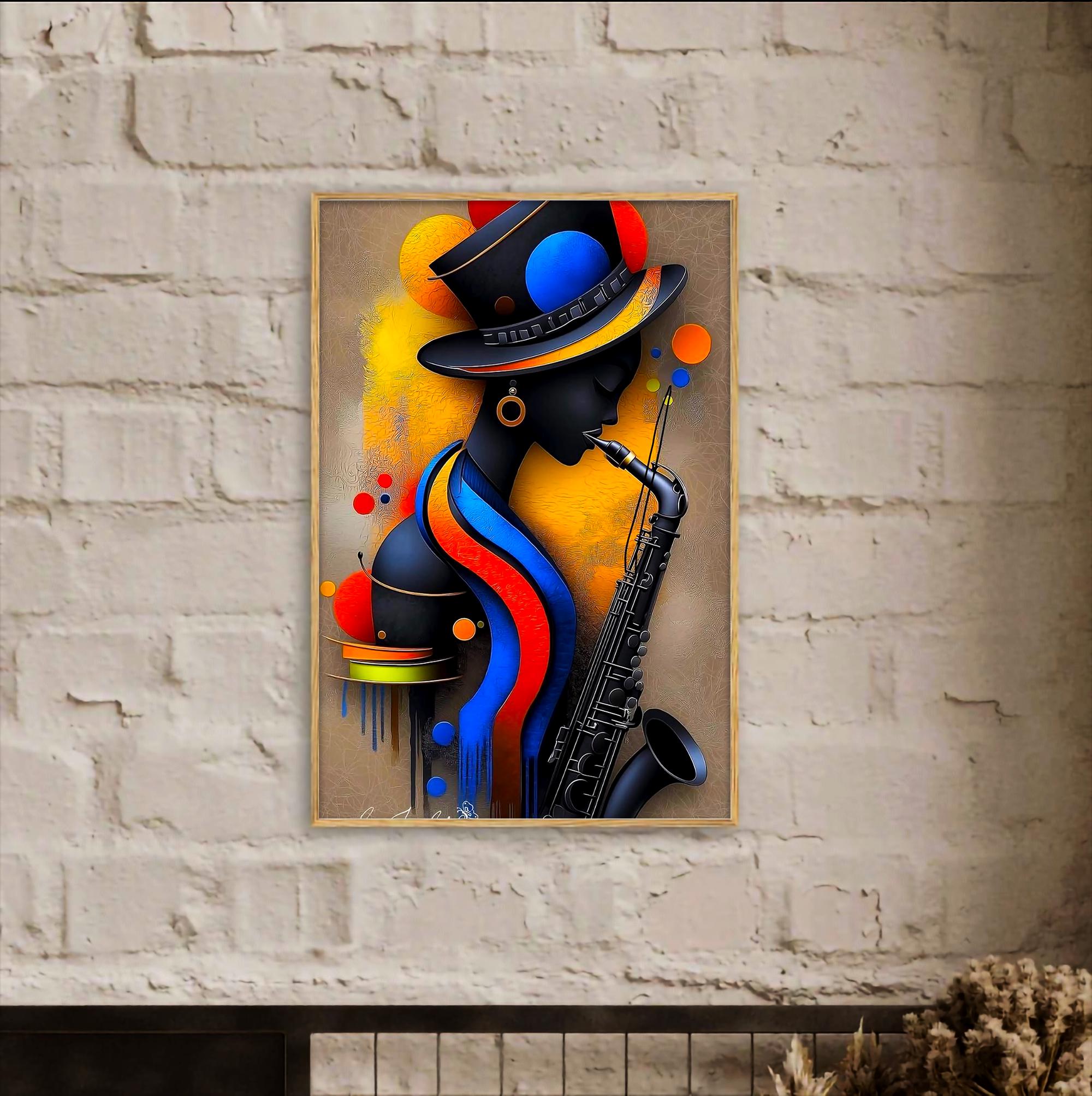 Caz Serenadı: Soyut Diva Çerçeveli Poster – Cesur Renkler ve Melodik Canlılık