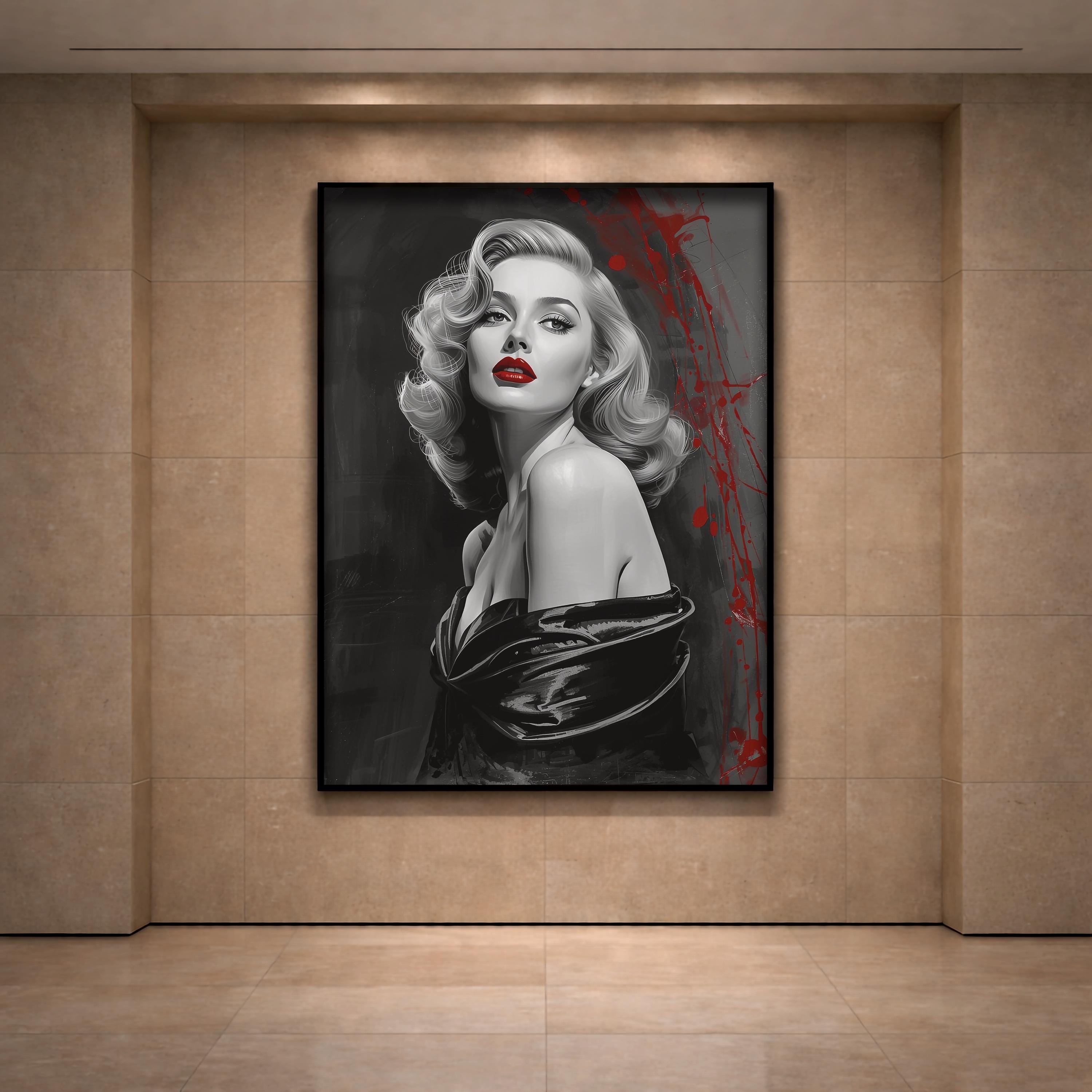 Vintage Hollywood Glamour Duvar Sanatı | Siyah Beyaz Noir Portre Baskısı, Zarif Kadınsı Dekorasyon