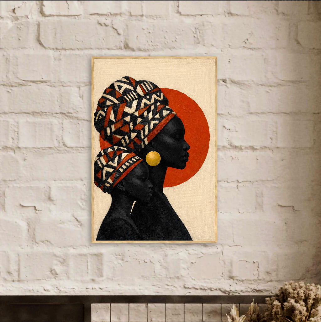 Afrika Anne ve Çocuk Duvar Sanatı, Kültürel Aile Silüeti Baskısı, Afrika Esintili Dekorasyon