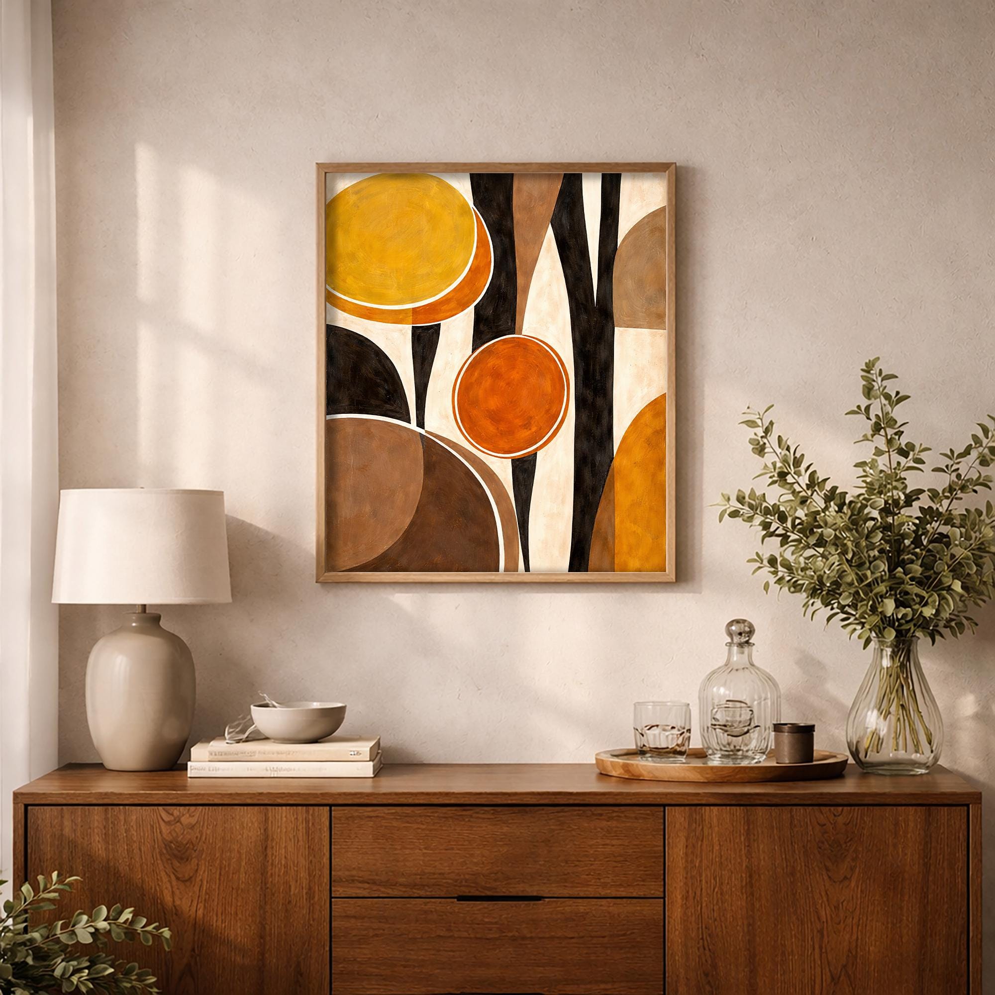 Soyut Toprak Tonları | Modern Sanat Çerçeveli Poster – Sıcak Tonlar ve Organik Şekiller