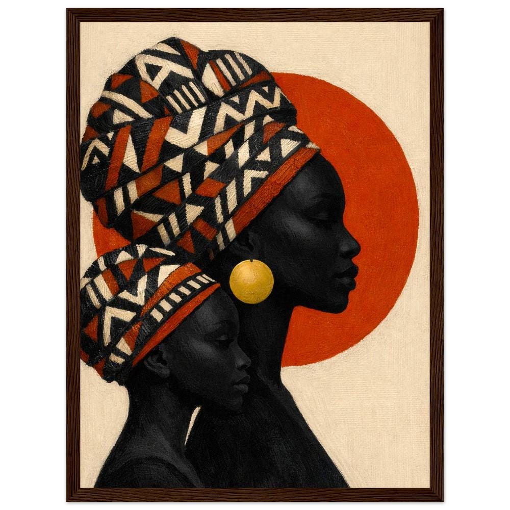 Afrika Anne ve Çocuk Duvar Sanatı, Kültürel Aile Silüeti Baskısı, Afrika Esintili Dekorasyon